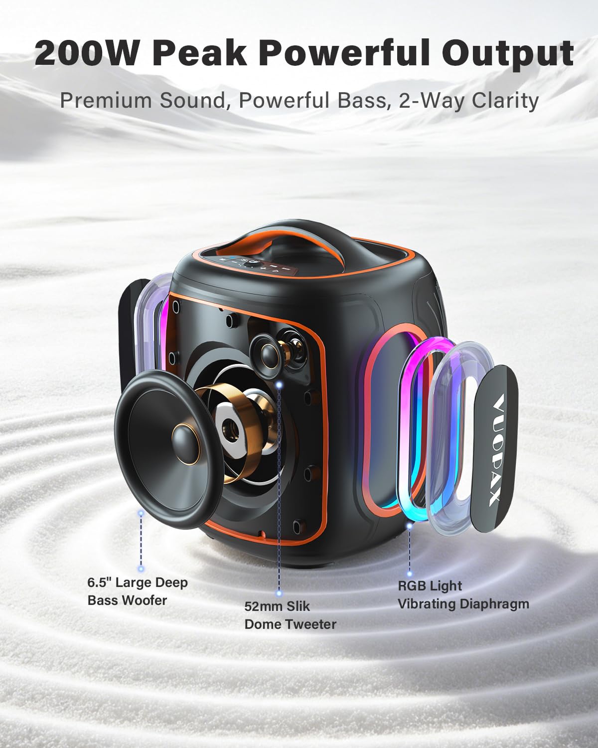 Altavoz Bluetooth Portátil de 120W Peak, Altavoz Inalámbrico Para Fiestas | Al Aire Libre con Woofer 6.5", IP65, Bass Boost, Batería de 18000 mAh, 30H, BT5.4, para Playa, Jardín, Camping, Obra Grande