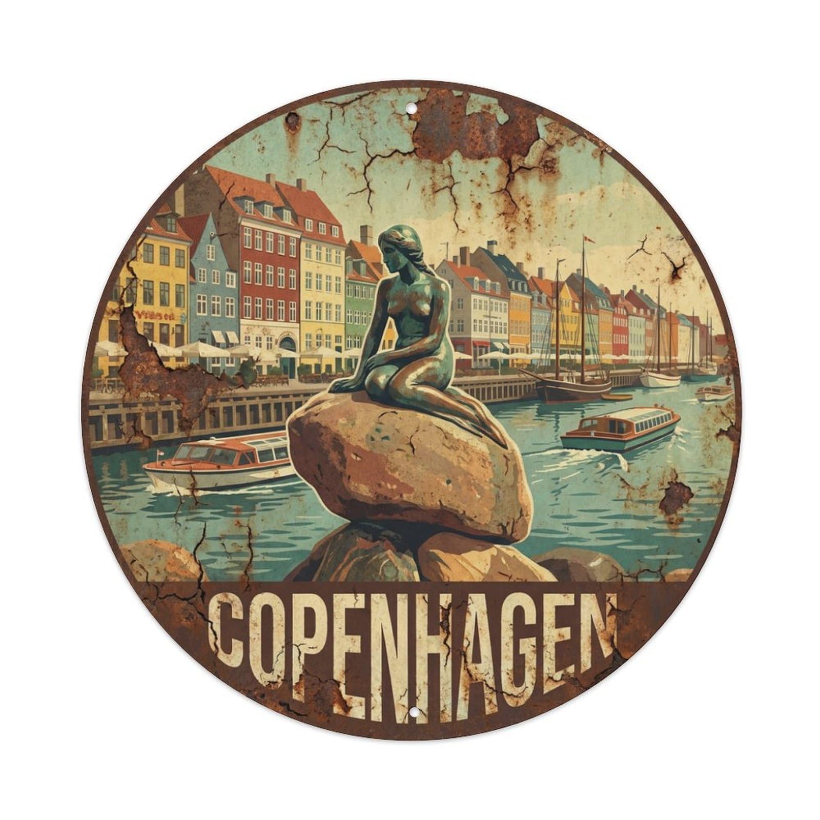 Vintage Travel Denmark Copenhagen Metal Tin Sign