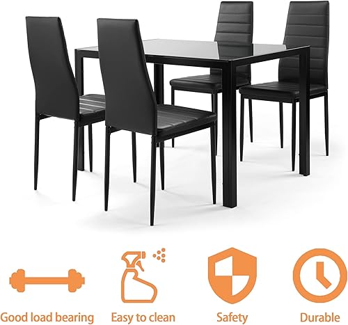 Miniatura 14 de IANIYA Juego de mesa de comedor de vidrio templado de 5 piezas, juego de mesa de cocina con mesa transparente y 4 sillas negras (juego 5 color