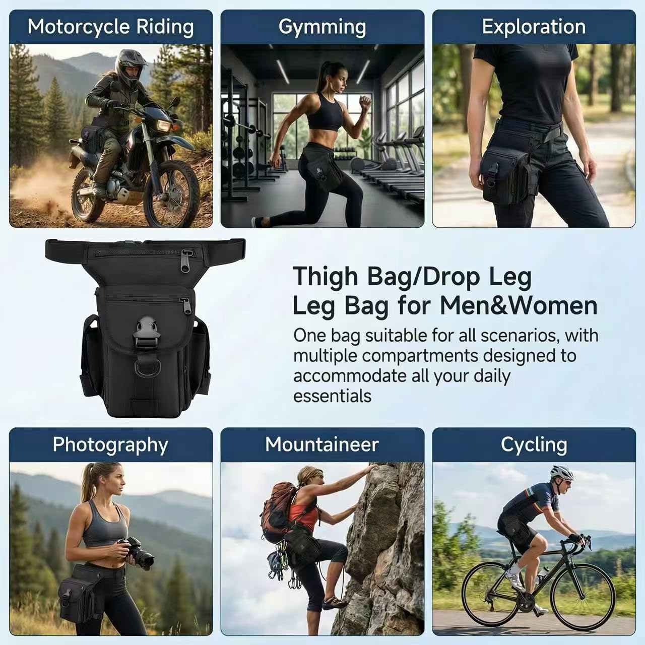 Motorcycle Thigh Bag/Drop Leg Bag for Men & Women—Waterproof Thigh Pack with Adjustable Strap, Secure Storage for Phone, Wallet&Essentials, Ideal for Riding and Outdoor Sports—Complimentary keychain