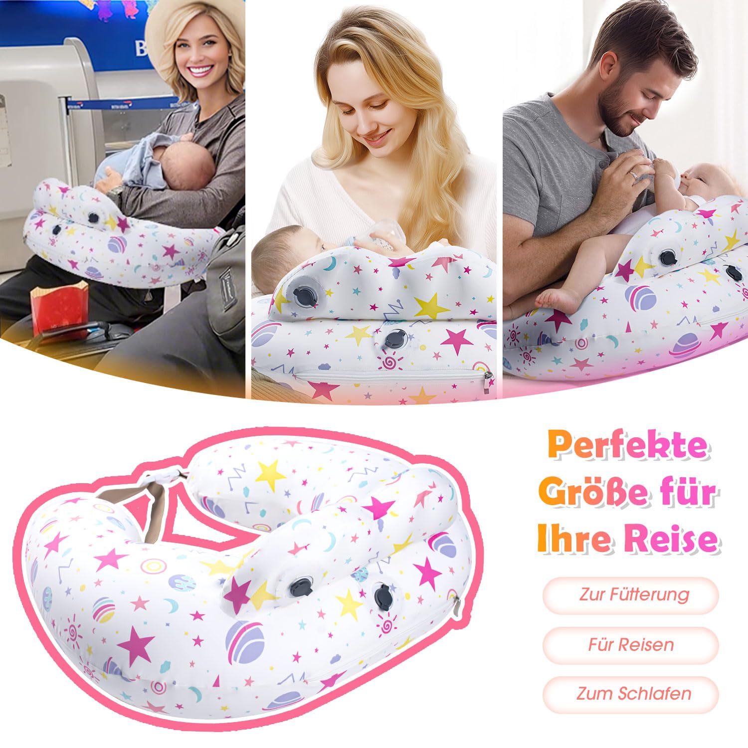 Inflatable Nursing Pillow for Breastfeeding, Travel Children's Feeding Pillow for Mother Support Adjustable Waist Strap - Image 2