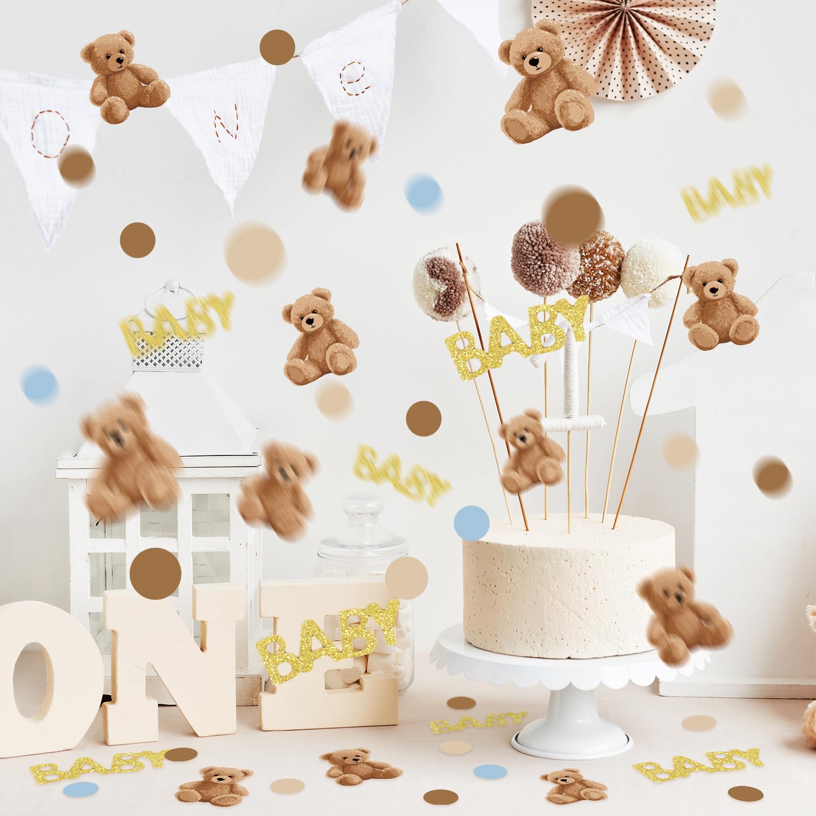 JarThenaAMCS 300 Stück Bären-Konfetti für Babypartys, 5 Designs, Papier-Tisch-Konfetti-Streuungen für Party-Dekoration