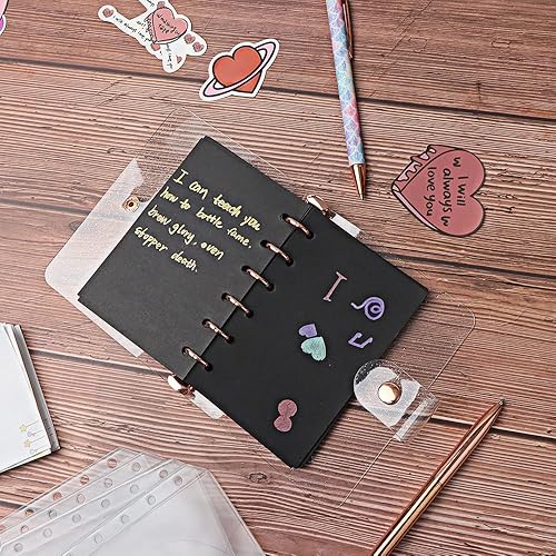 Miniatura 7 de Carpeta A7 de PVC suave con purpurina de oro rosa recargable, carpeta de presupuesto con 6 agujeros, hojas sueltas, carpetas de cuaderno de anillo