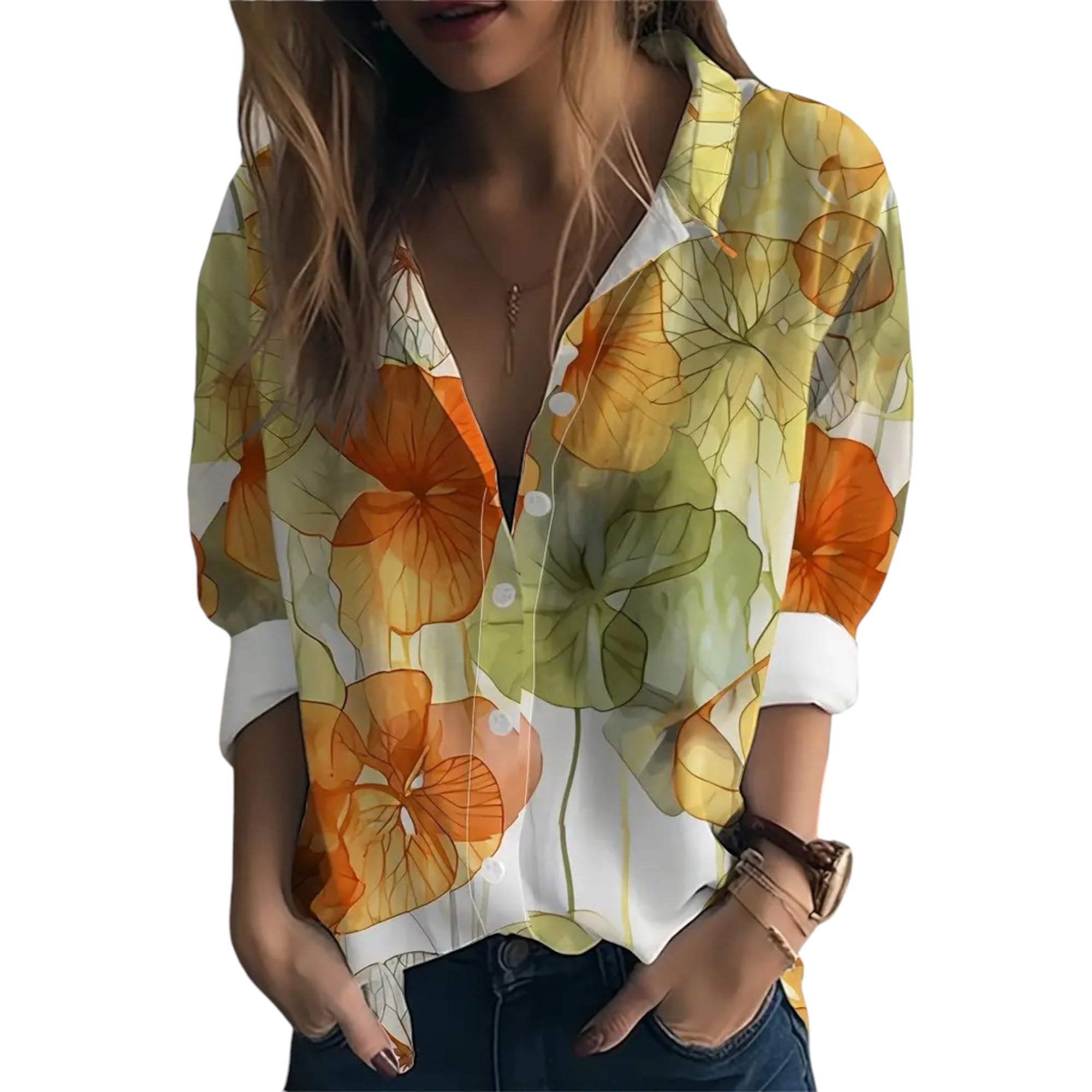 Shirt for Women| Long Shirt for Women| Floral Print | Button-Down Western Shirt| Roll-Up Sleeves| Casual Relaxed Fit for Women
