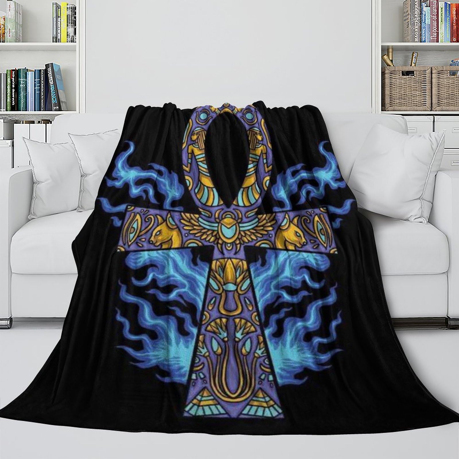 Przytulny koc – 150 x 200 cm (150 x 200 cm), koc polarowy 3D, miękki, ciepły koc wełniany, narzuta na kanapę, koc Key of Life na sofę, koc dzienny, koc do mieszkania