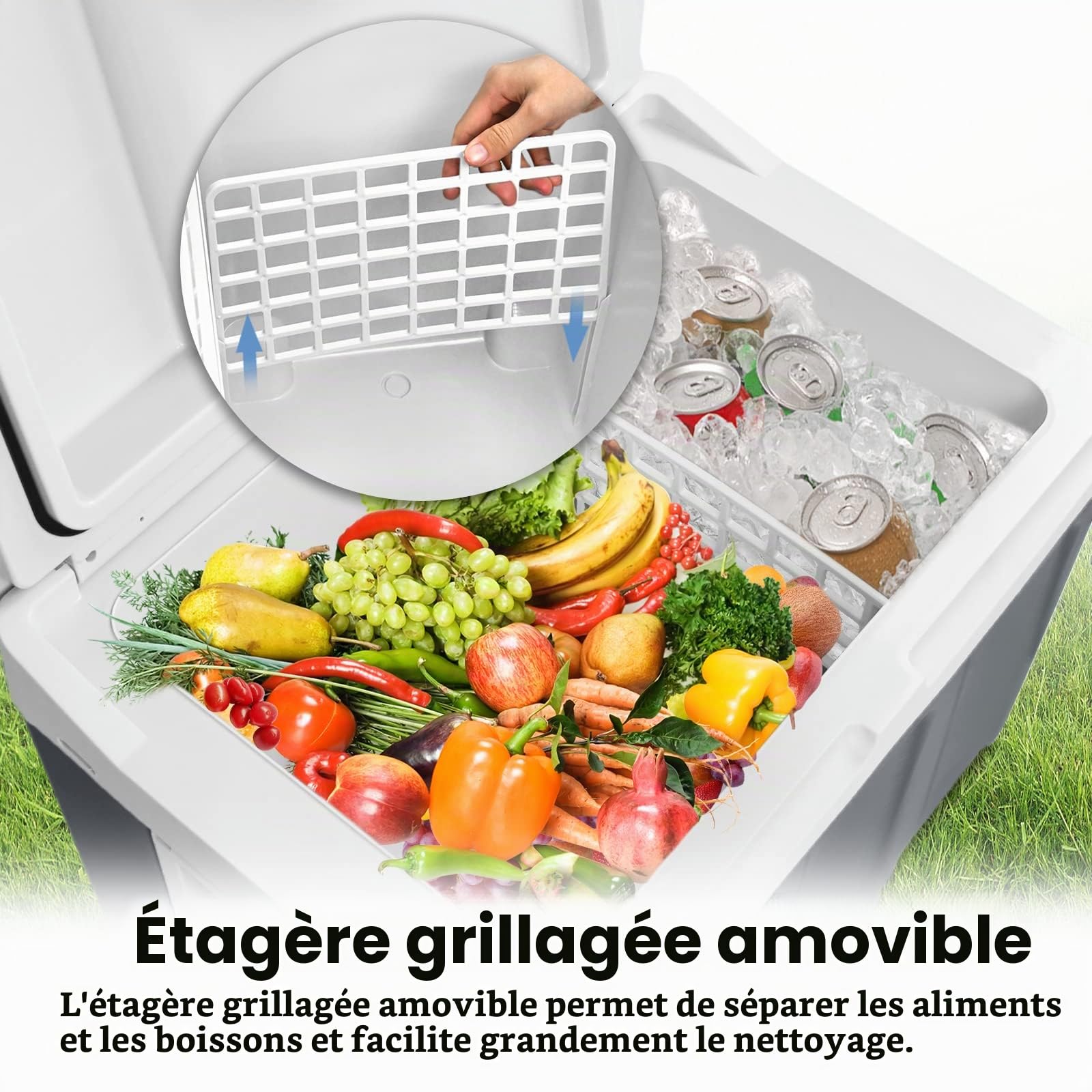 UISEBRT Glacière à roulettes 48 litres, mini réfrigérateur portable, 12 V, 220 V, glacière thermoélectrique avec fonction de refroidissement et de maintien au chaud, glacière électrique avec mode éco