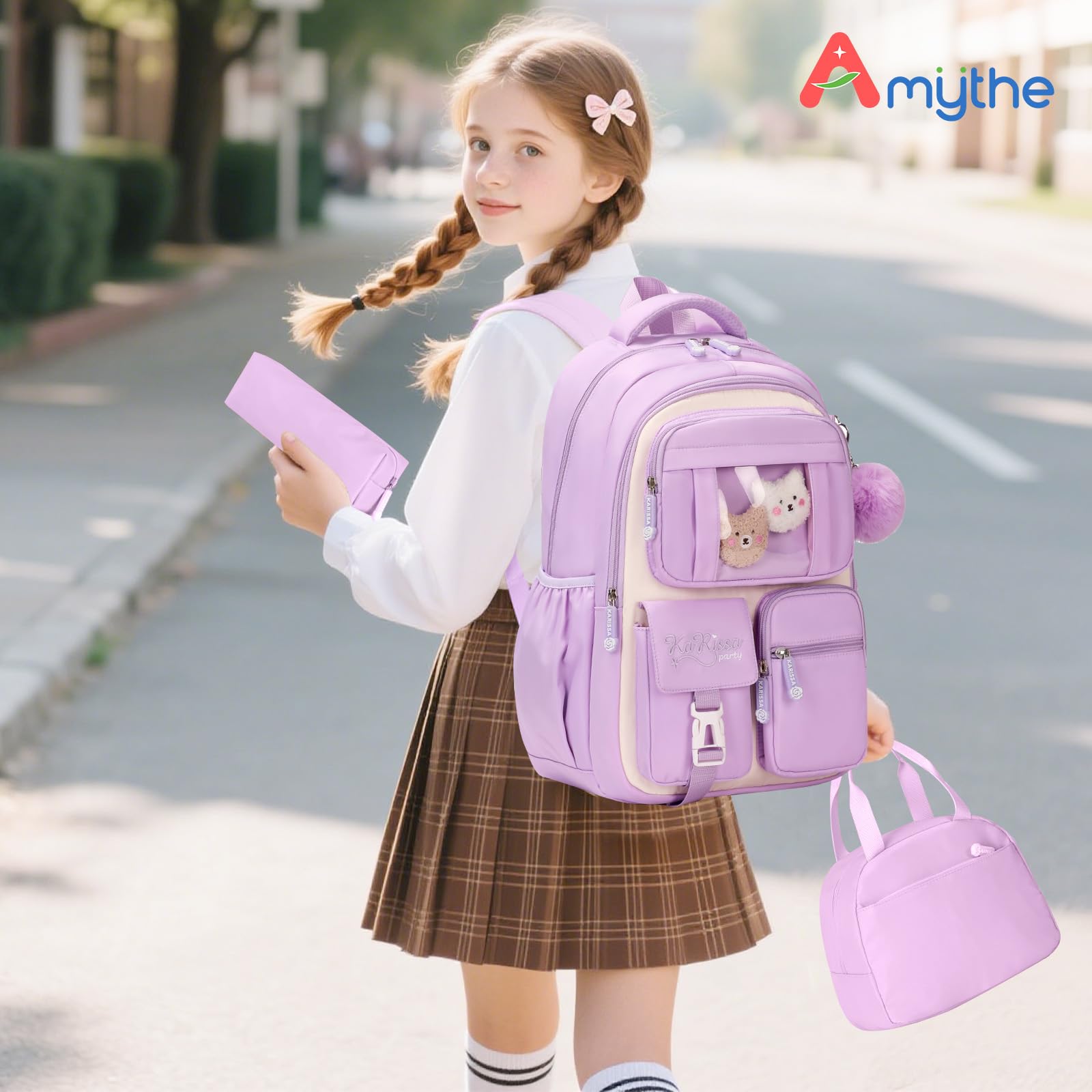 Amythe Mochila Escolar Niña, Mochilas Colegio de 3 Piezas para Niñas