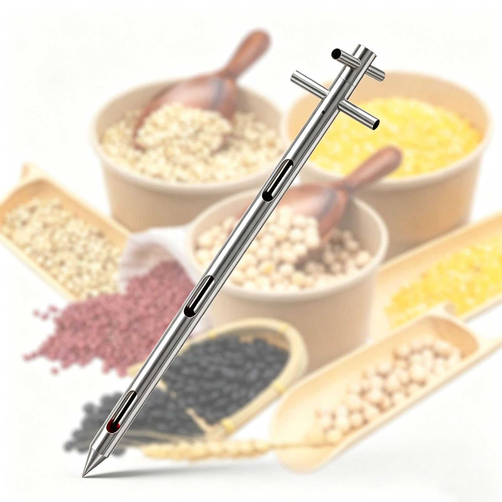 Sonda Muestreadora de Tres Zonas de Acero Inoxidable | Tubo de Muestreo Giratorio de Doble Capa Plegable,Herramienta Profesional para Muestreo de Grano Polvo Alimento