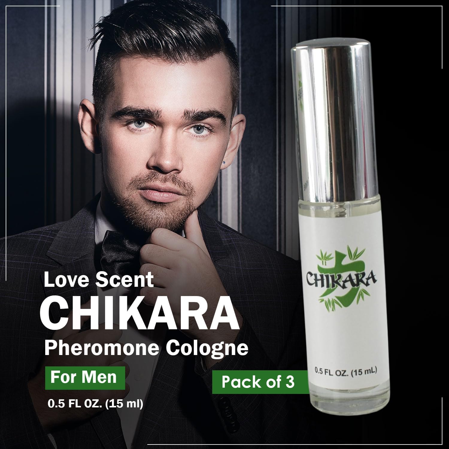 Love Scent Chikara Pheromone Cologne for Men, High Concentration Pheromone Spray to Attract Women - Long Lasting (15 ML) - 3 Pack