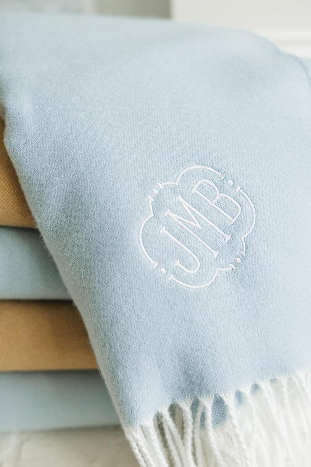 Personalized Woven Blanket – Monogrammed Cotton-Blend Throw for Home, Soft & Lightweight Cozy Blanket, Gift for Her, Bridesmaid, Birthday, Housewarming, or Holiday, Custom Embroidered Blanket (Cloud)