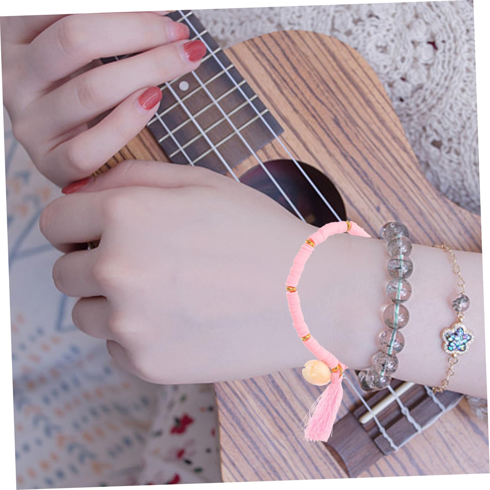 XANAYXWJ Heishi Surfer Braccialetti in Argilla Arcobaleno con Nappa Disco in Vinile con Perline Bracciale da Spiaggia Estiva per Amicizia in polimero