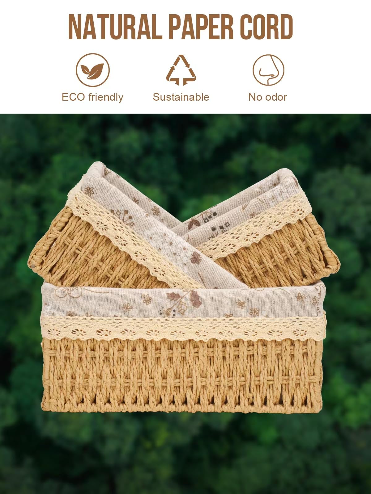 Amaredom Cestini in Vimini Floreali, Set di 3 Cestini Portaoggetti Intrecciati a Mano di Diverse Dimensioni, Perfetti per Organizzare, Riporre e Decorare la Casa - Beige