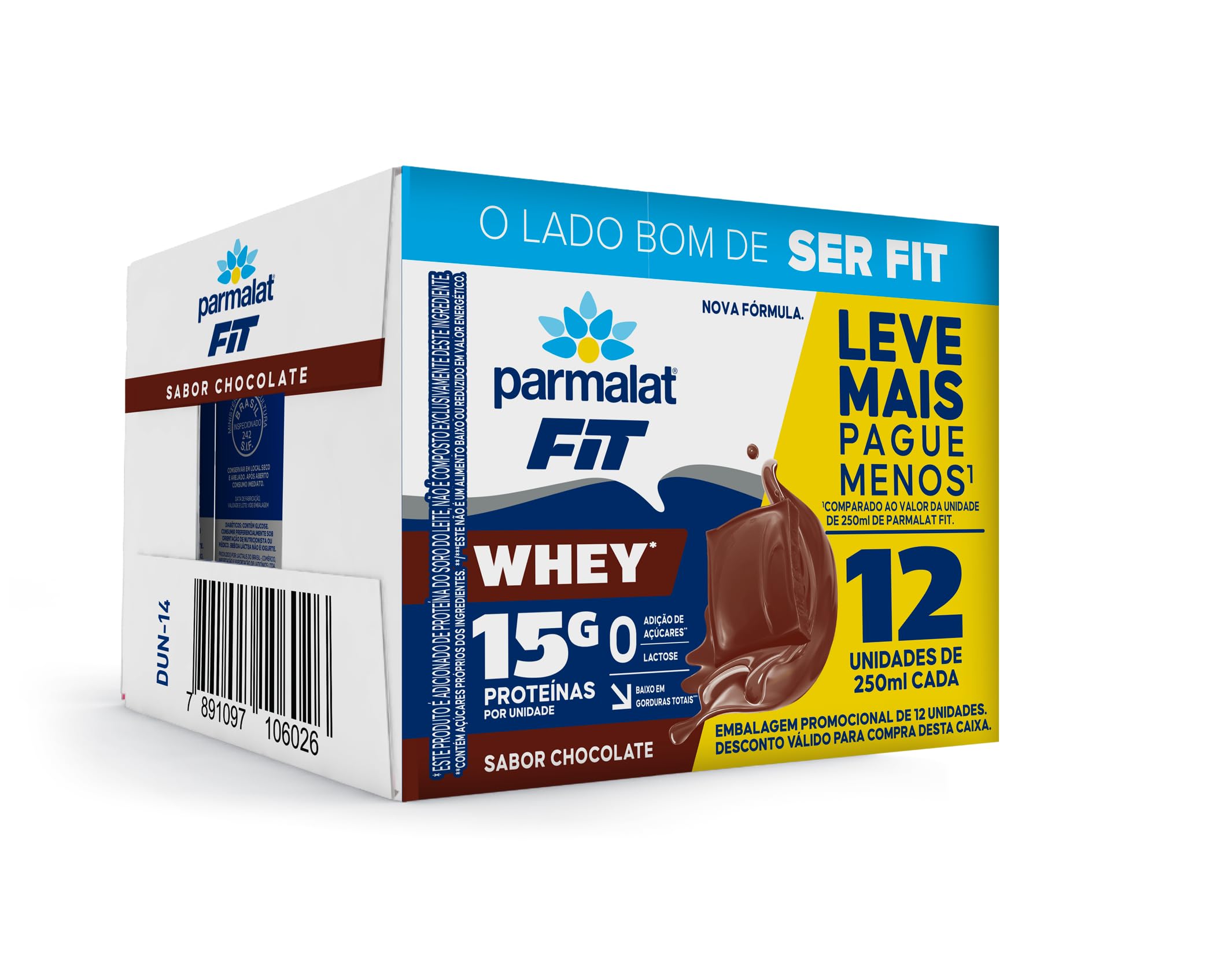 Parmalat Fit Bebida Proteica Chocolate 15g de Proteína 250mL – 12 Unidades - 12 unidades
