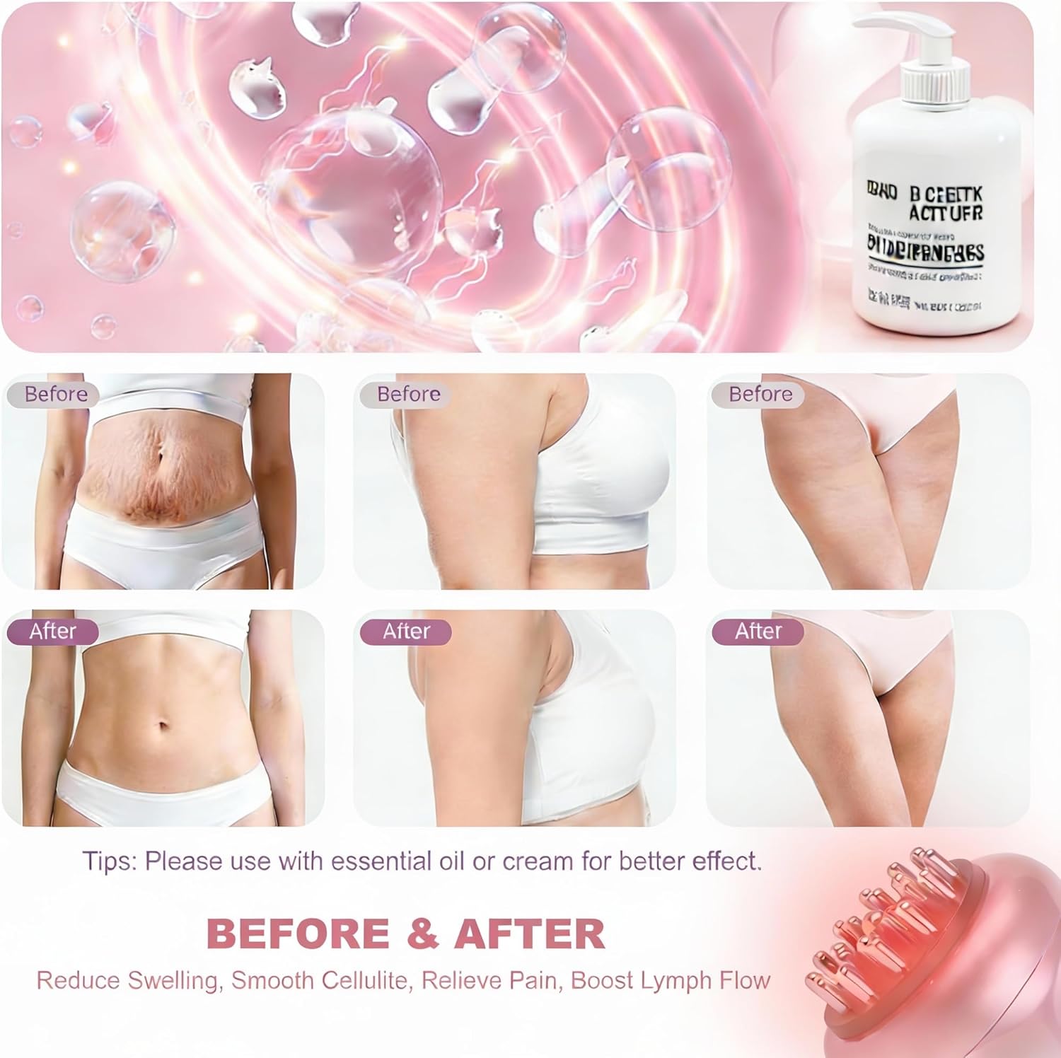 4-in-1 Lymphatic Drainage Massager - Anti Cellulite Massage Tool with Heating, Vibration & Light Therapy, Cordless Handheld for Full Body Pain Relief (Legs, Back, Belly, Hips) & Skin Tightening - Image 5