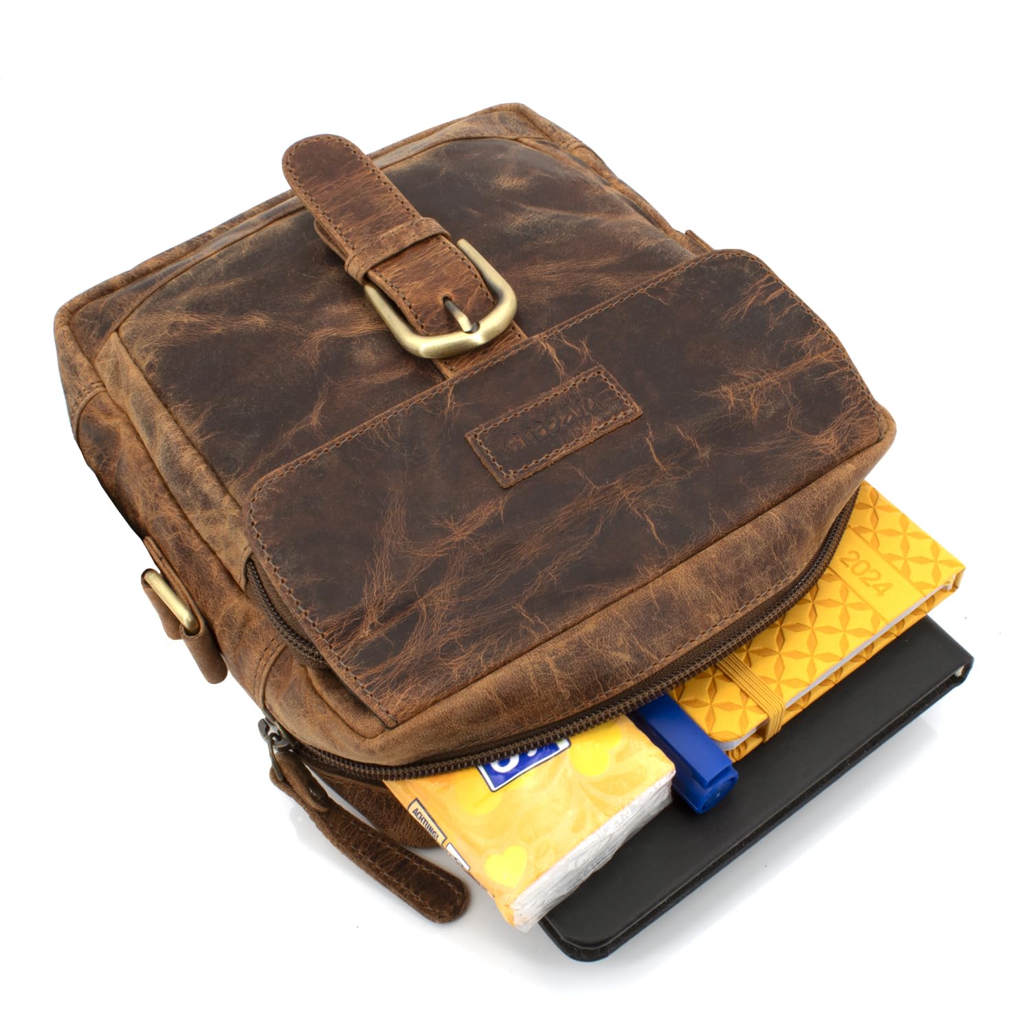 ekavale Umhängetasche Herren aus Büffelleder - Männer Schultertasche zum Umhängen mit verstellbarem Schultergurt - Leder Herrentasche, Ledertasche, Schultertasche