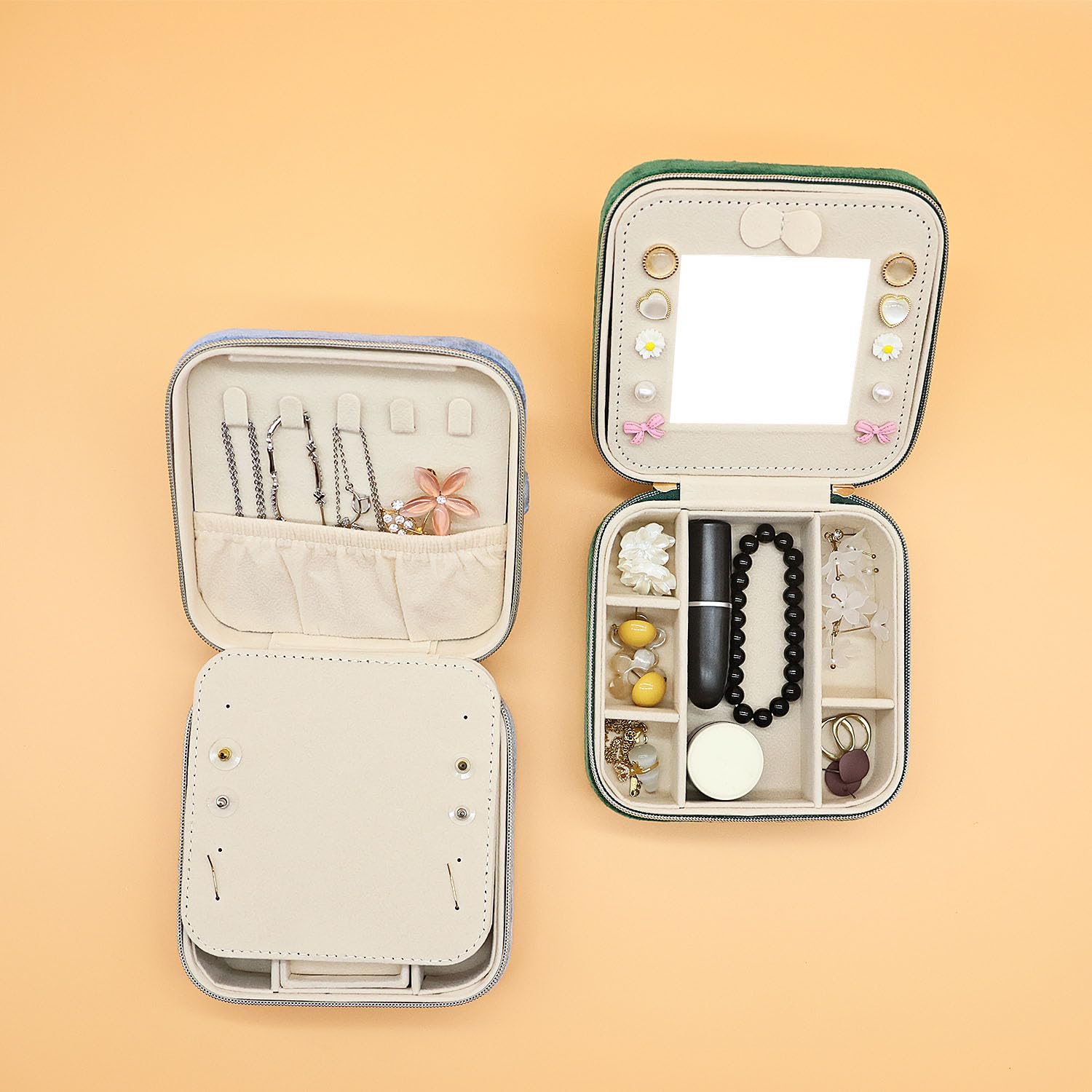 Boxudeli Boîte à bijoux de voyage en velours avec miroir, petite