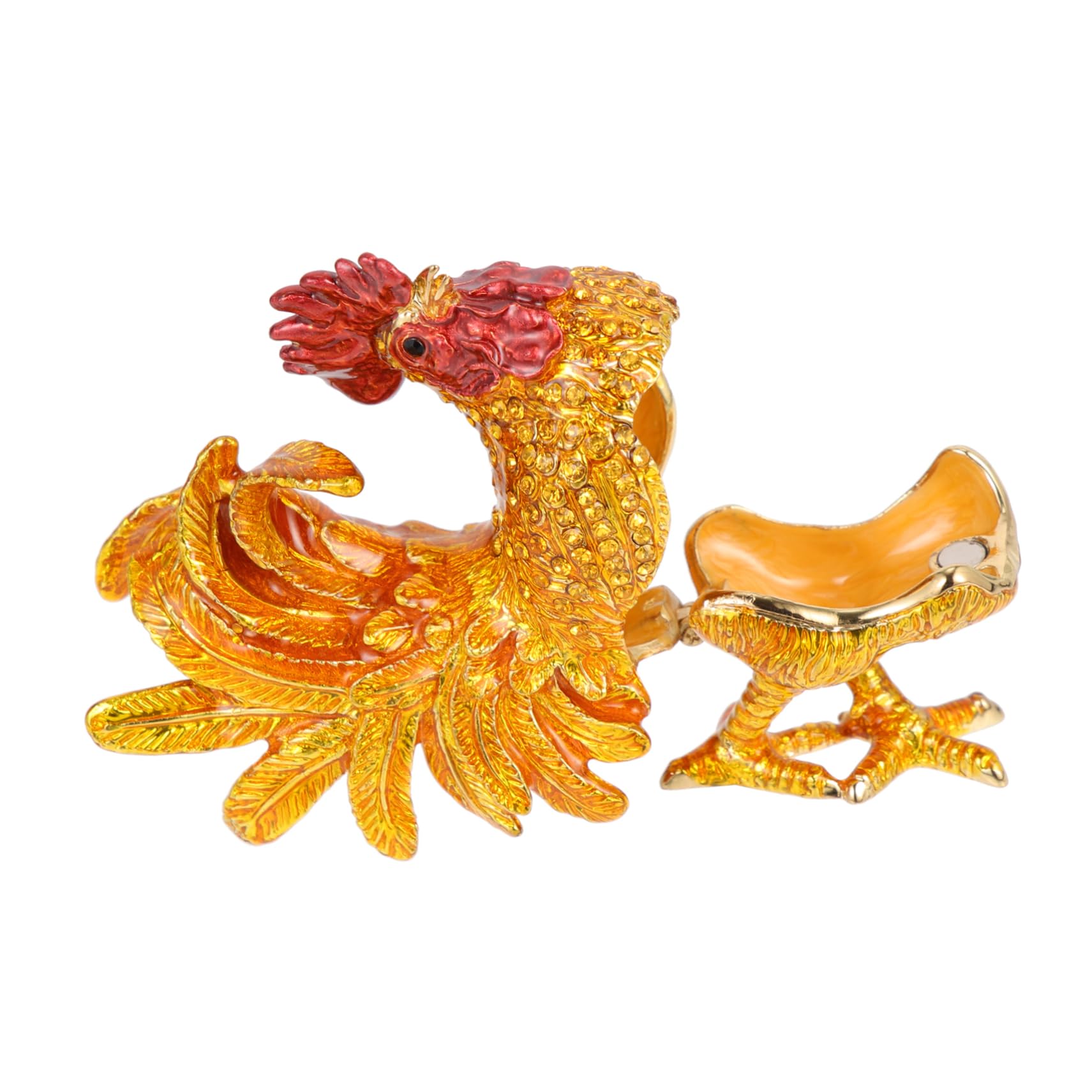 Boîte à bijoux coq dorée en alliage et strass de luxe pour commode raffinée