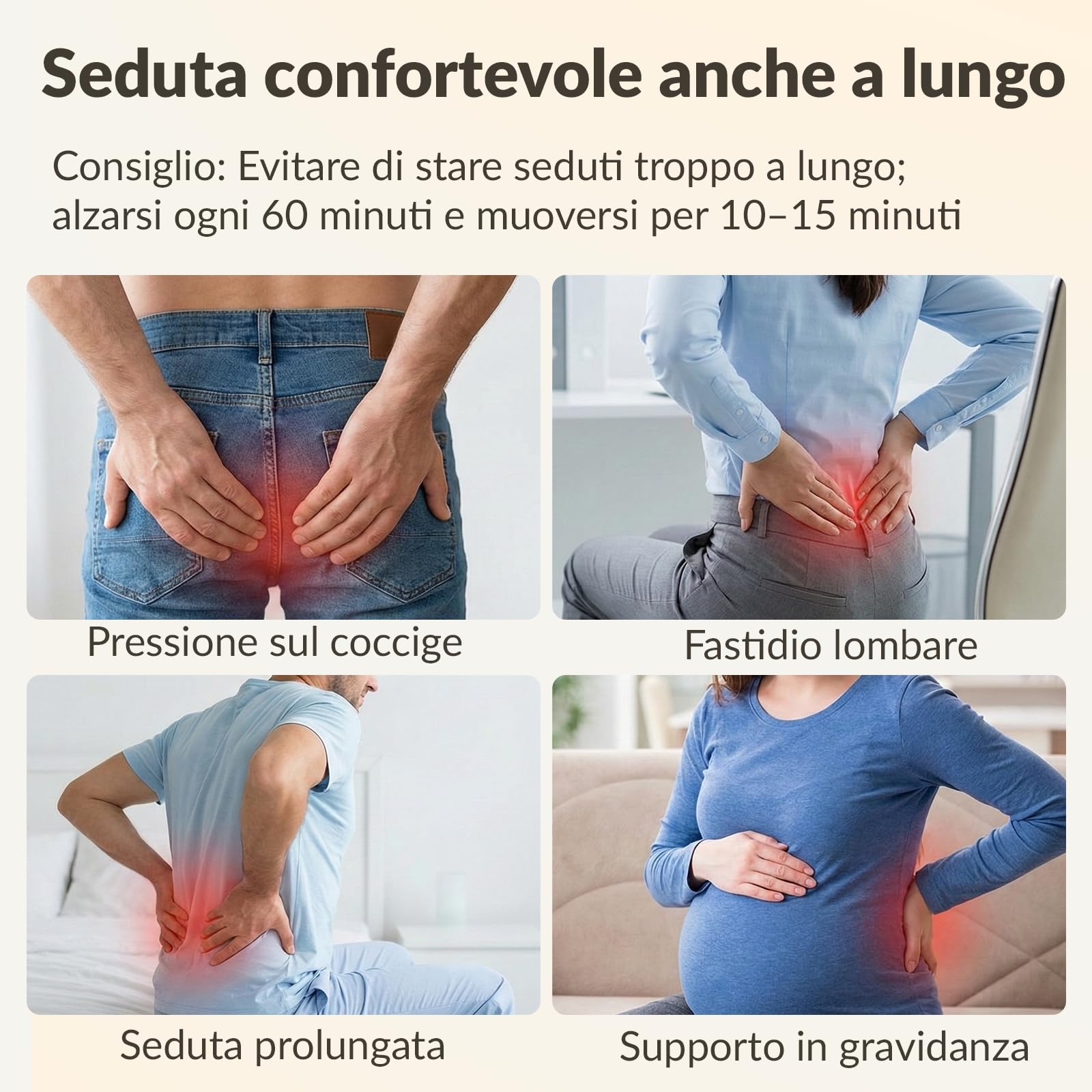 COSYLAND Cuscino Sedia Ufficio in Memory Foam - Cuscino per Sedia da Ufficio Antiscivolo, Cuscino di Supporto per Coccige e Schiena, Fodera Lavabile, per Ufficio, Auto, Sedia da Gaming(Grigio