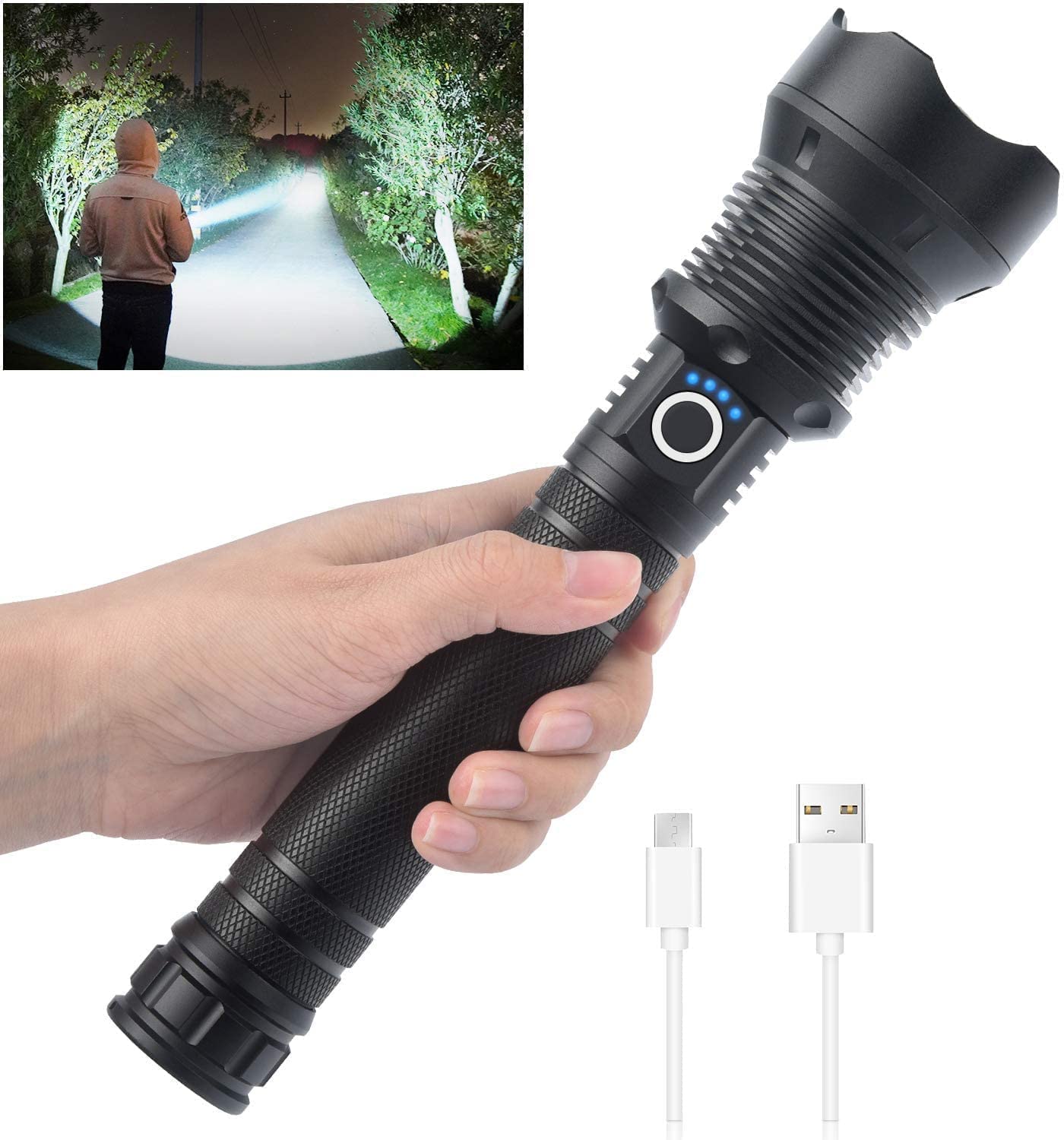 Ubervia Led Flashlight High Lumens, 90000 High Lumens Tactical Flashlights, P70.2 LED Super Bright Flashlight, Zoomable, 3 Modes, Waterproof Flashlight for Emergencies-image-38