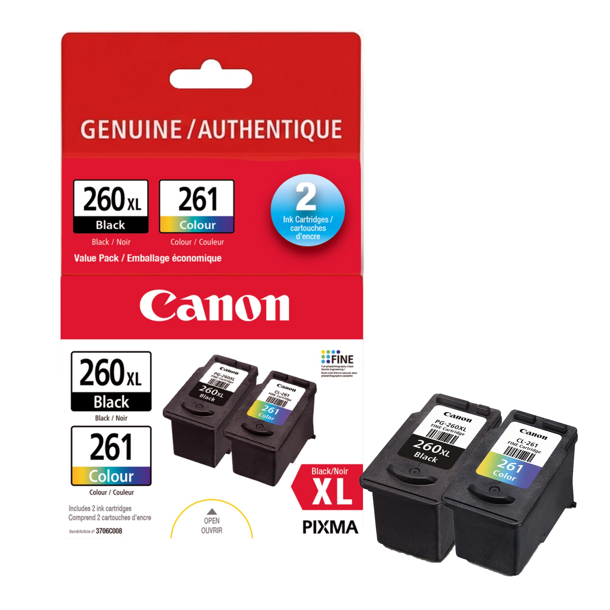 Canon Genuine Ink Cartridges PG-260XL Black/CL-261 Colour, High