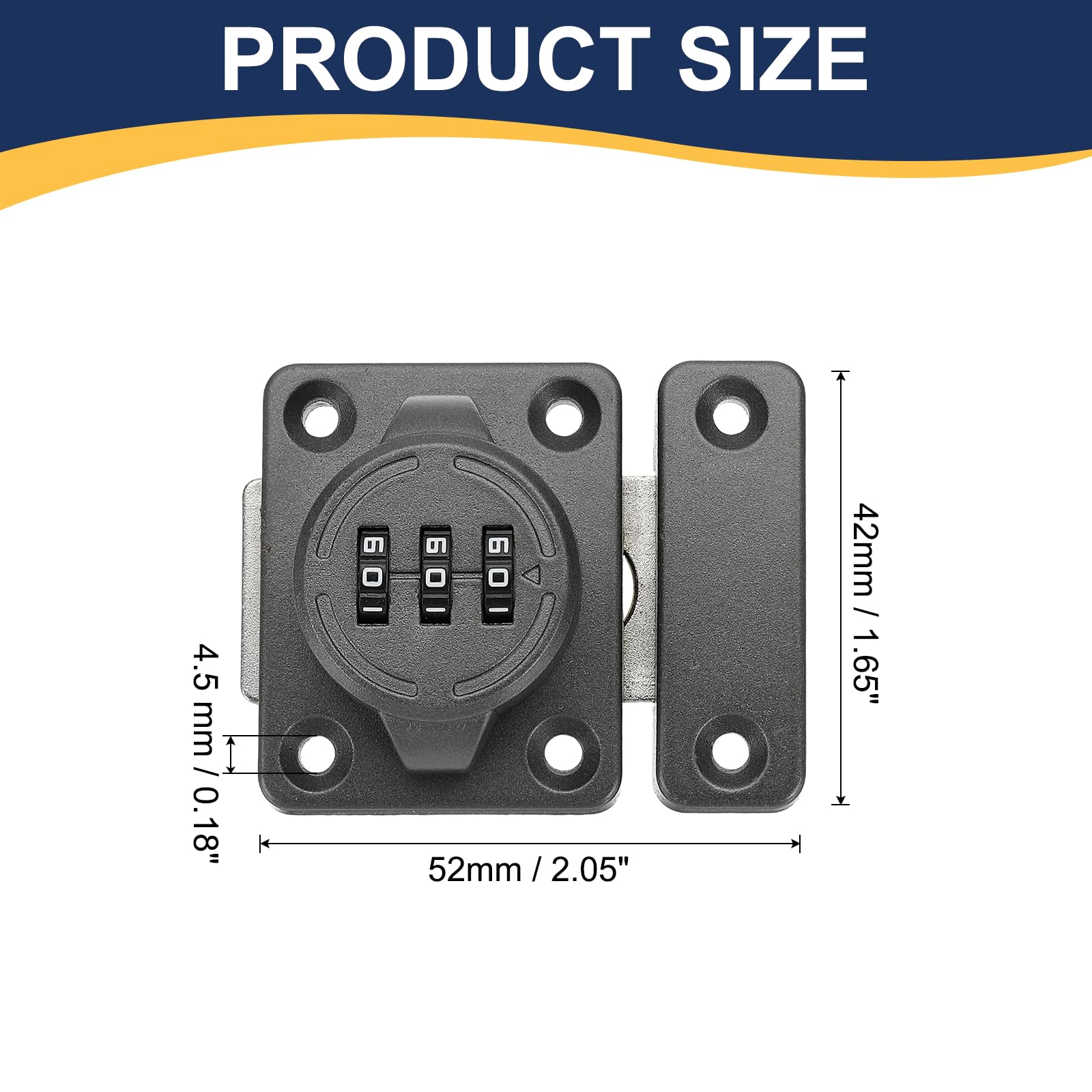 uxcell Cabinet Door Latch 2.05 x 1.65 Inch Zinc Alloy Keyless Combination Lock for Kitchen Cabinet Office Drawer Wooden Furniture Gray 2Pcs - Image 2