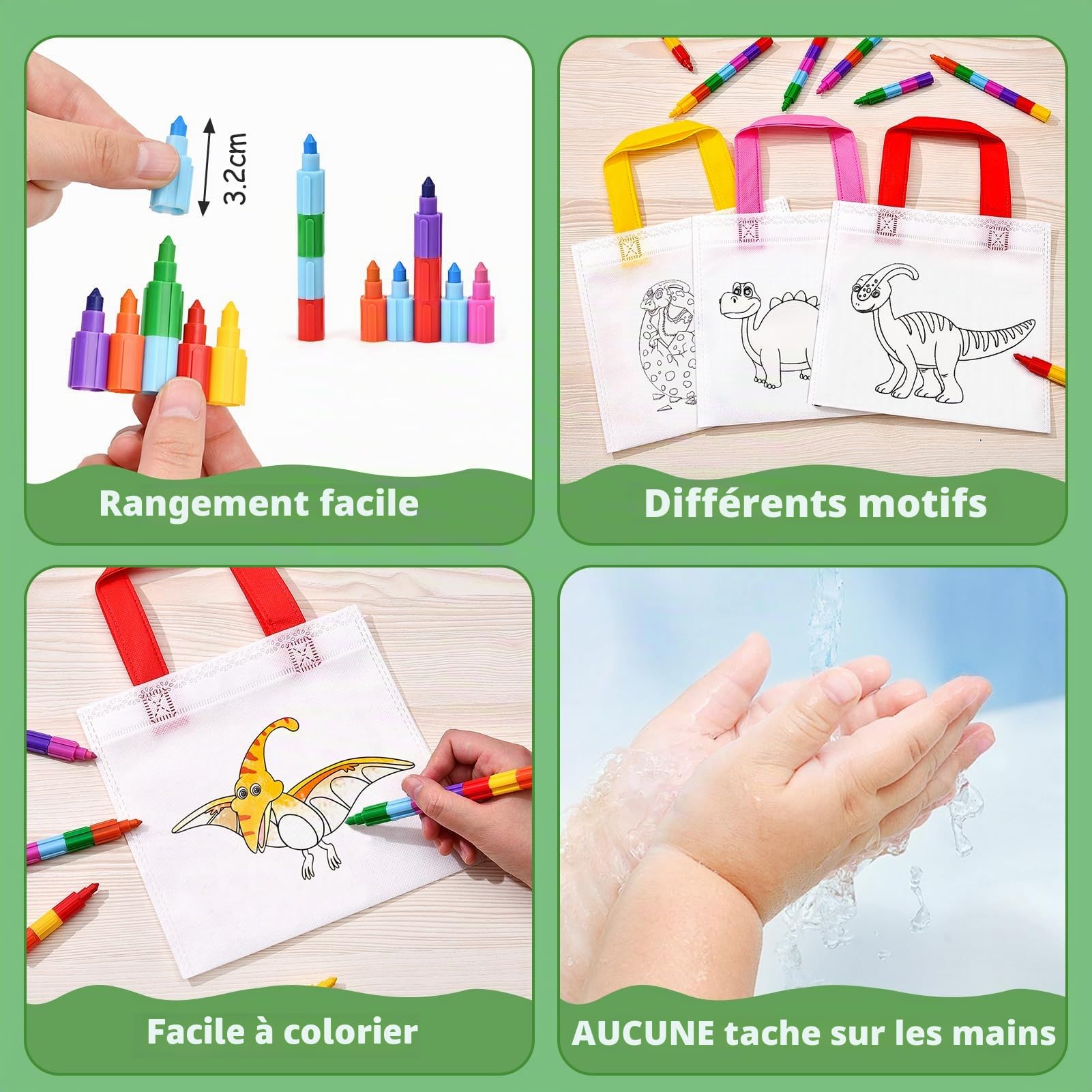 Kit 12 Sacs à Peindre Licorne/Dinosaure Avec Crayons - Loisir Créatif Enfant, Cadeau Anniversaire DIY