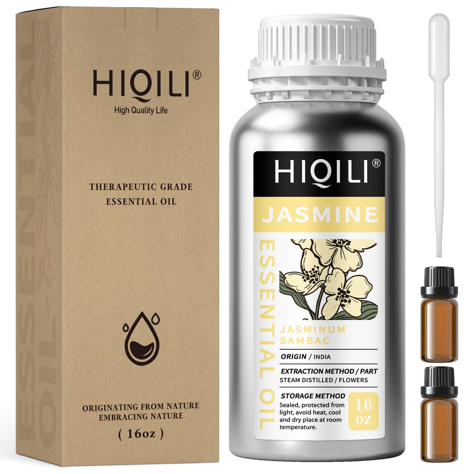 HIQILI Jasmine Essential Oil for Diffuser, Hair &amp; DIY Perfume