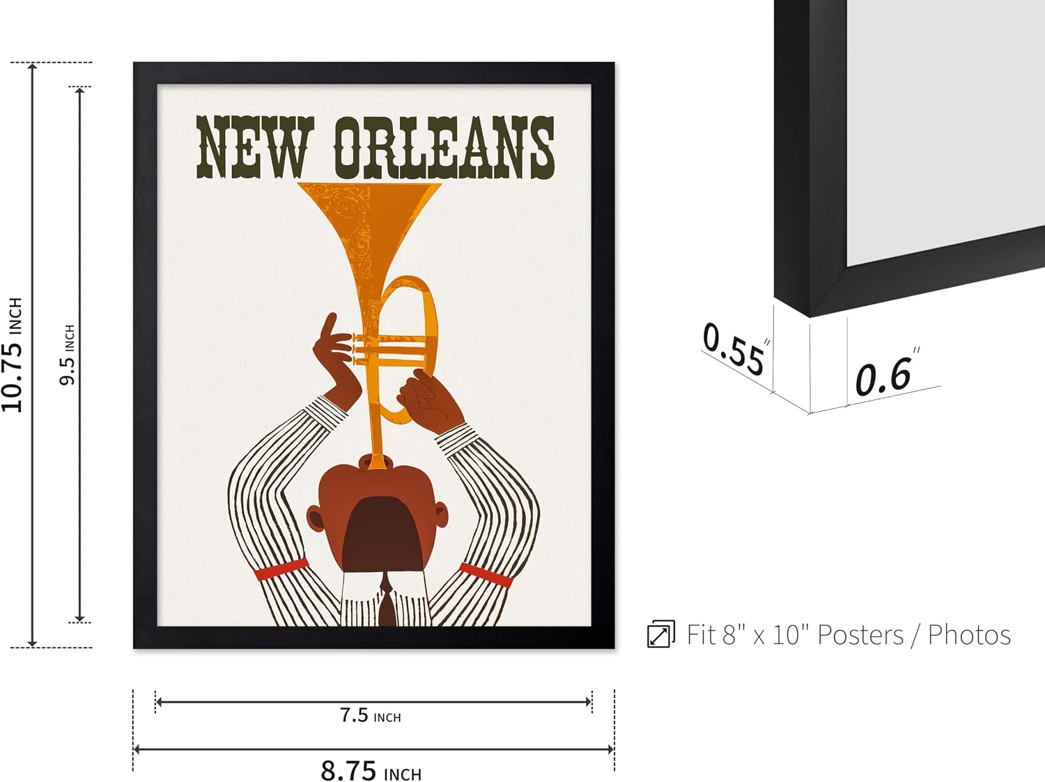 Poster Master Travel Poster - New Orleans Louisiana - Vintage Jazz Print - Great Wall Decor Gift for Home, Office, Living Room, 8x10 Black Framed image 3