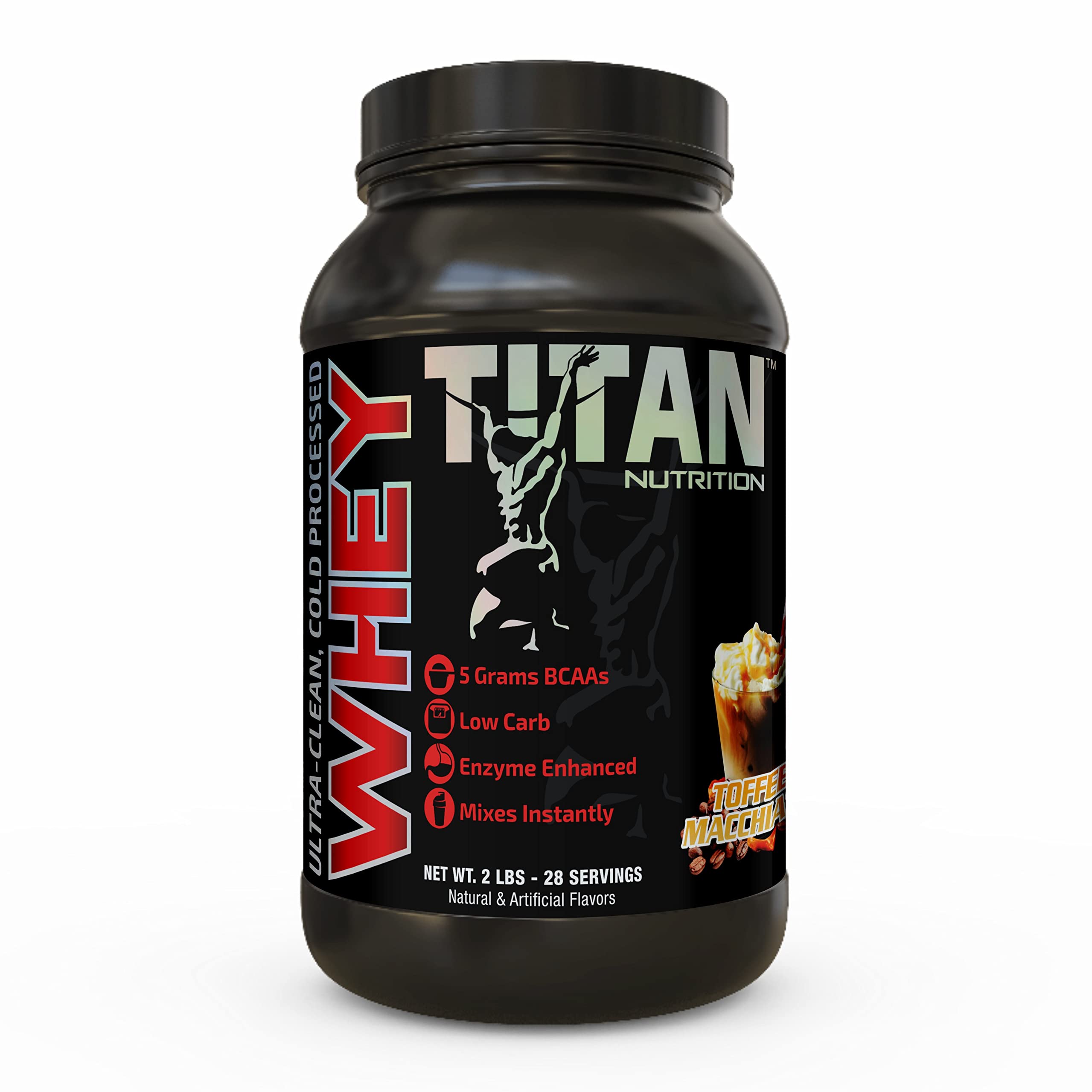 Titan Whey Protein Powder - Premium, Fast-Absorbing Whey with 23g of Protein, BCAAs, & Digestive Enzymes Per Serving - Supports Lean Muscle Mass & Optimal Digestion - 2 Pounds, Toffee Macchiato