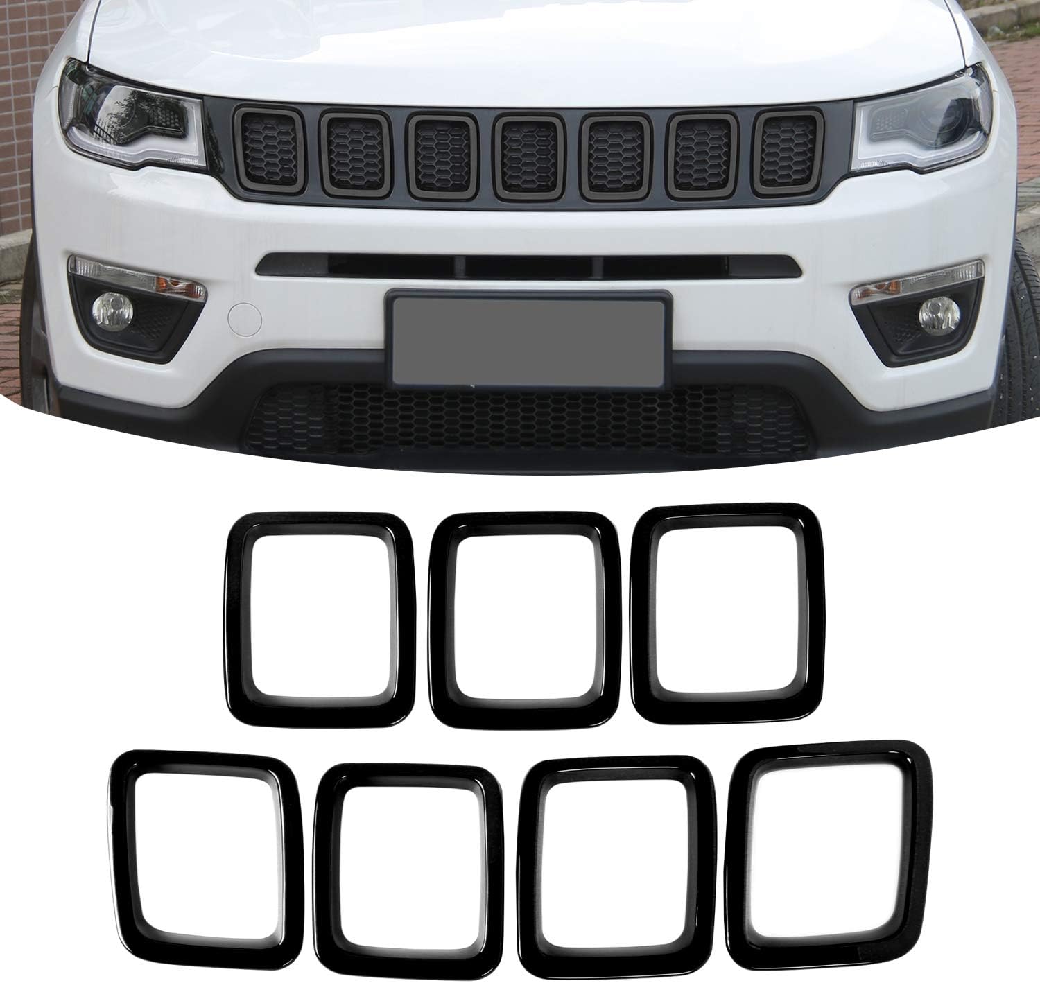 JeCar Grille Inserts ABS Grill Cover Exterior Accessories for Jeep Compass MP 2017 2018 2019, Black