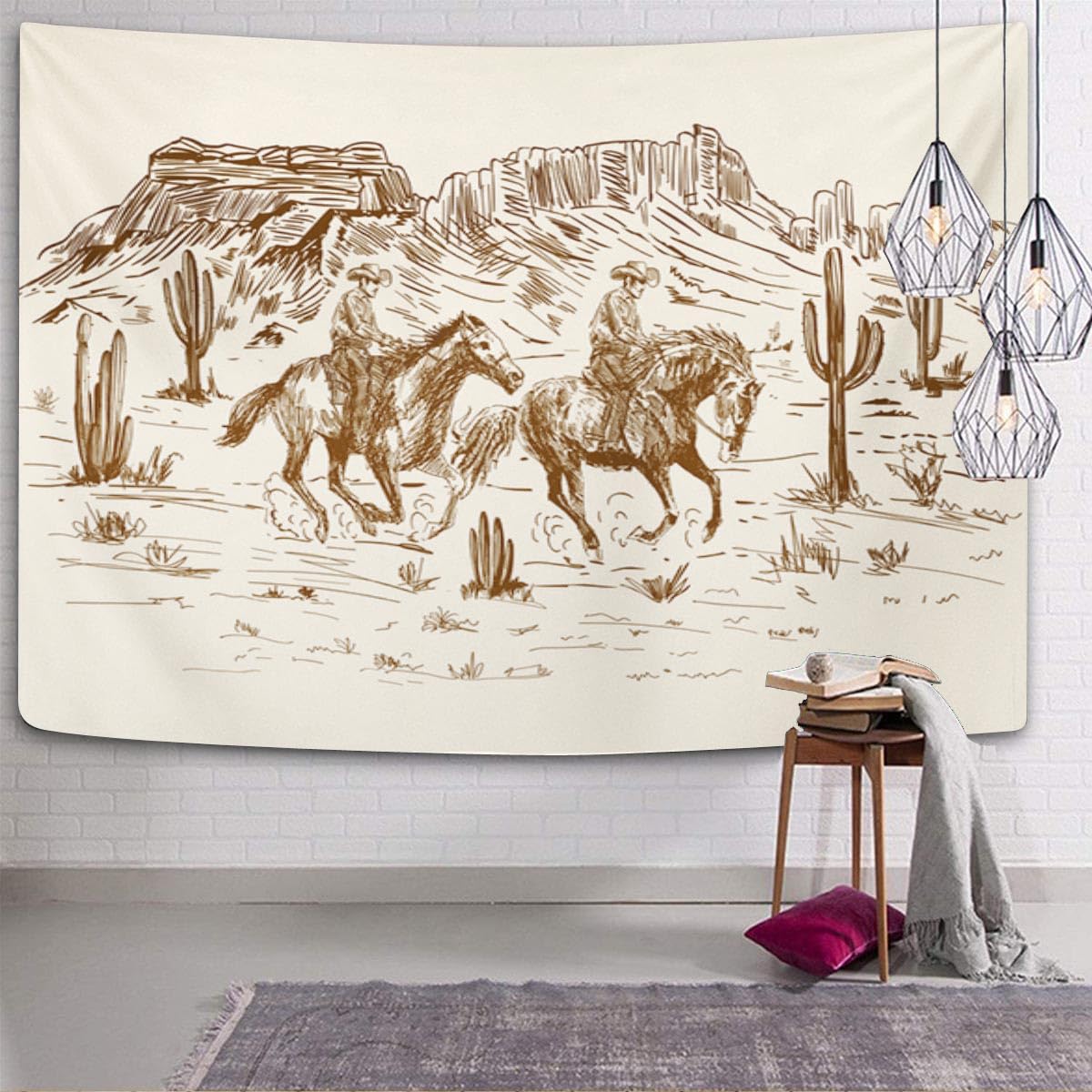 TOMPOP Tapestry Ranch Wild West Desert Sketch Western Landscape Home Decor Wall Hanging for Living Room Bedroom Dorm 60x80 Inches