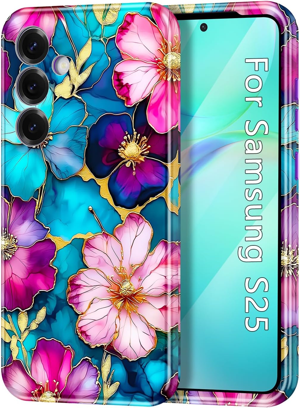 Lamcase for Galaxy S25 Case, Heavy Duty Shockproof Hybrid Hard PC Soft TPU Bumper Three Layer Drop Protection Anti-Fall Cover for Samsung Galaxy S25 5G, Colorful Floral