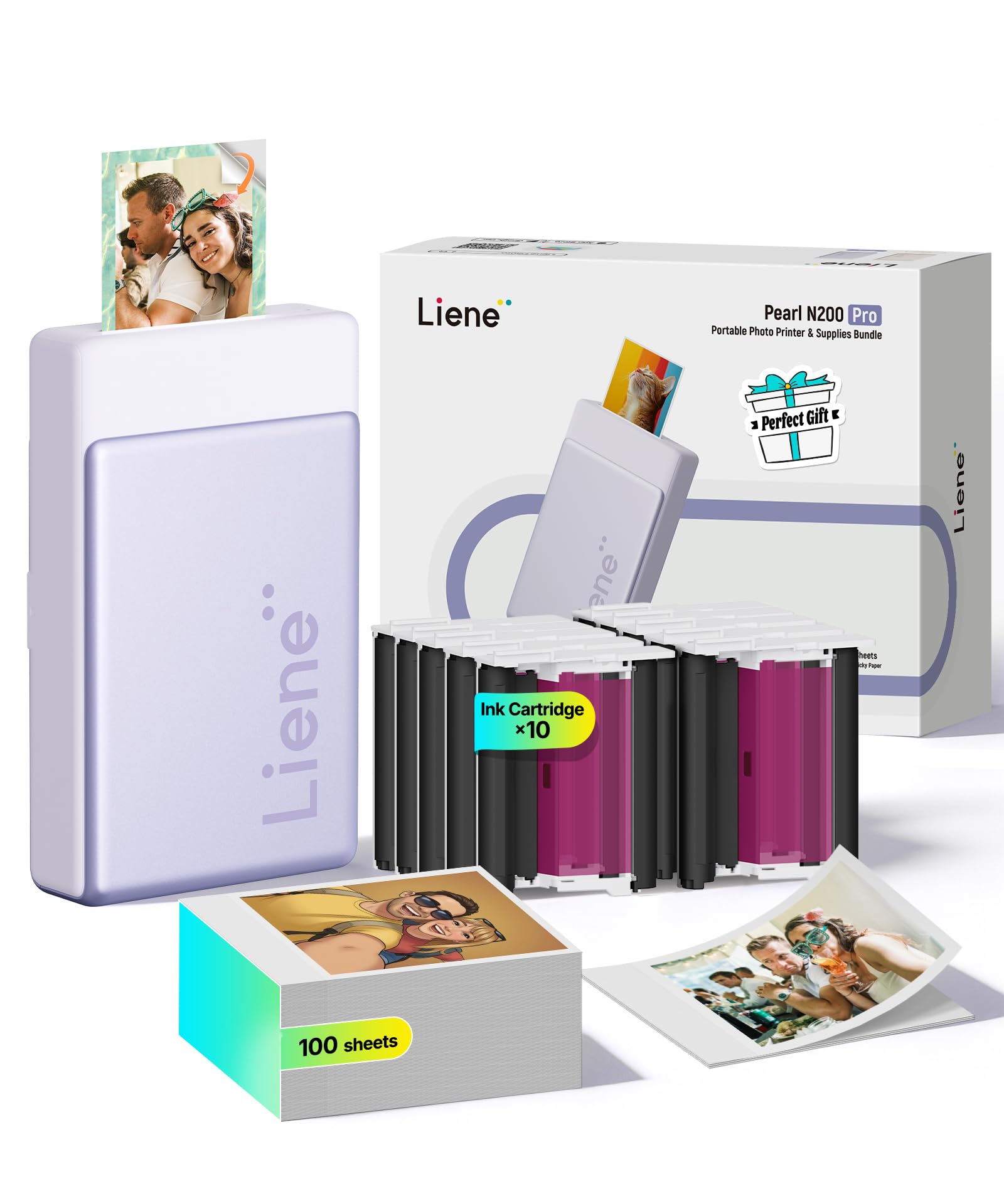 Liene Pearl N200 Pro Plus Tragbarer Mini-Fotodrucker Farbsublimation 300 dpi Bluetooth Sofortbilddrucker Violett