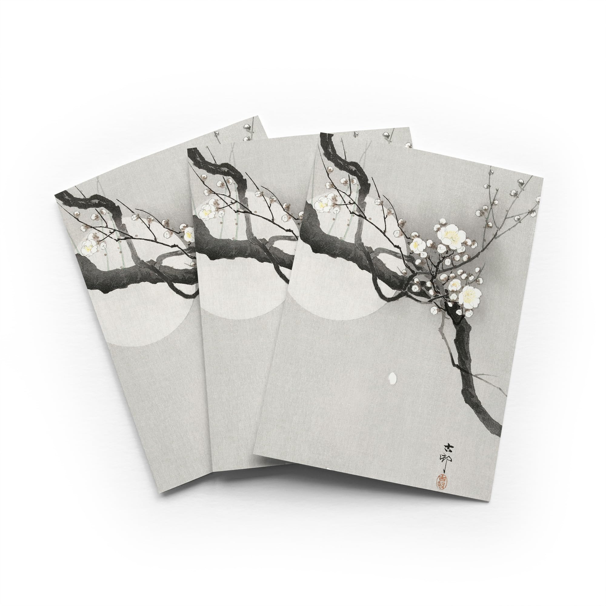 Ohara Koson Plum Blossom Moon Greeting Card Japanese Art Any Occasion Set of 3 Blank Inside 5x7 Inch 13x18 cm
