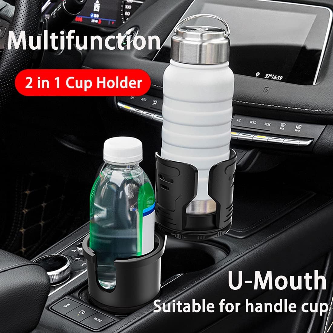 Ueenok Car Cup Holder Expander with Adjustable Base,2-in-1 Universal Multifunctional Auto Drink Cup Holder Adapter Insert Organizer New Upgrade-Black