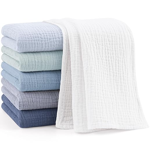 Bearmoss 6 Pack Muslin Burp Cloths for Baby, 100% Cotton Soft Large Burping Cloths for Unisex, Boy, Girl, 23.6" X 23.6" Newborn Essentials Absorbent Milk Spit Up Rags (Blue)