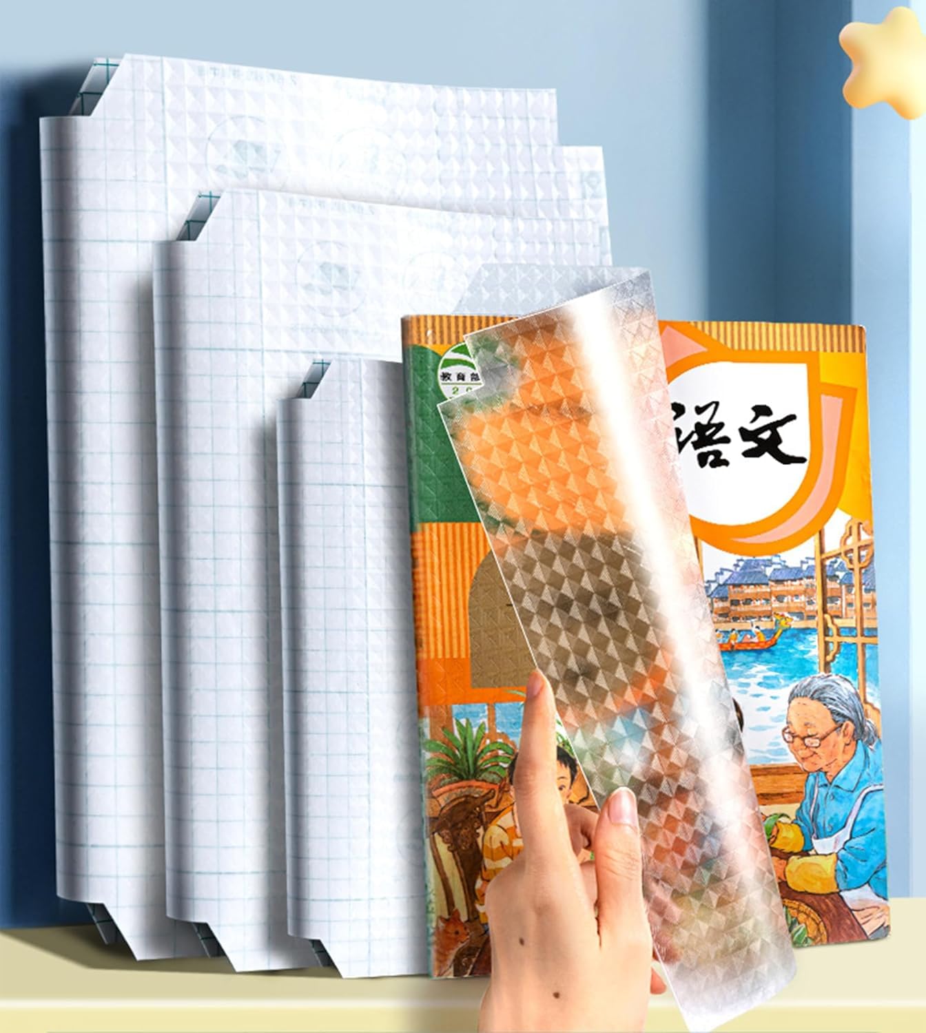 KLIFFOO 30pcs Self Adhesive Book Cover Sticker, Transparent Paper Sticker Book Binding Film for School & Office, 3 Different Sizes 10 Each Waterproof Sticky Book Covers for Notebook & Textbook