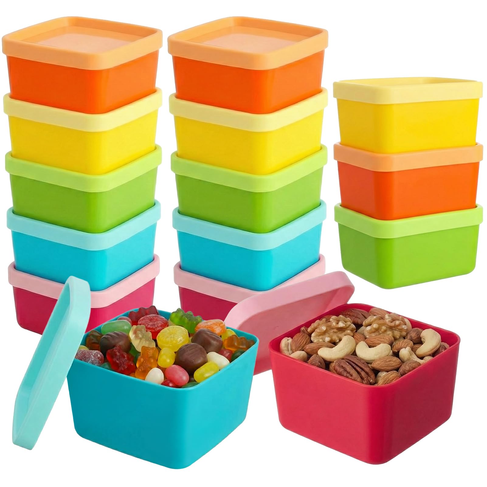 BOBPPOP 15Pcs Plastic​ Small​ Food​ Containers​ With Lids, 60ML​ Square​ Airtight​ Pots​ For​ Kitchen​ Storage, Lunch​ And​ Snack​ Use, Reusable​ Stackable​ Freezer​ Friendly​ (Square)
