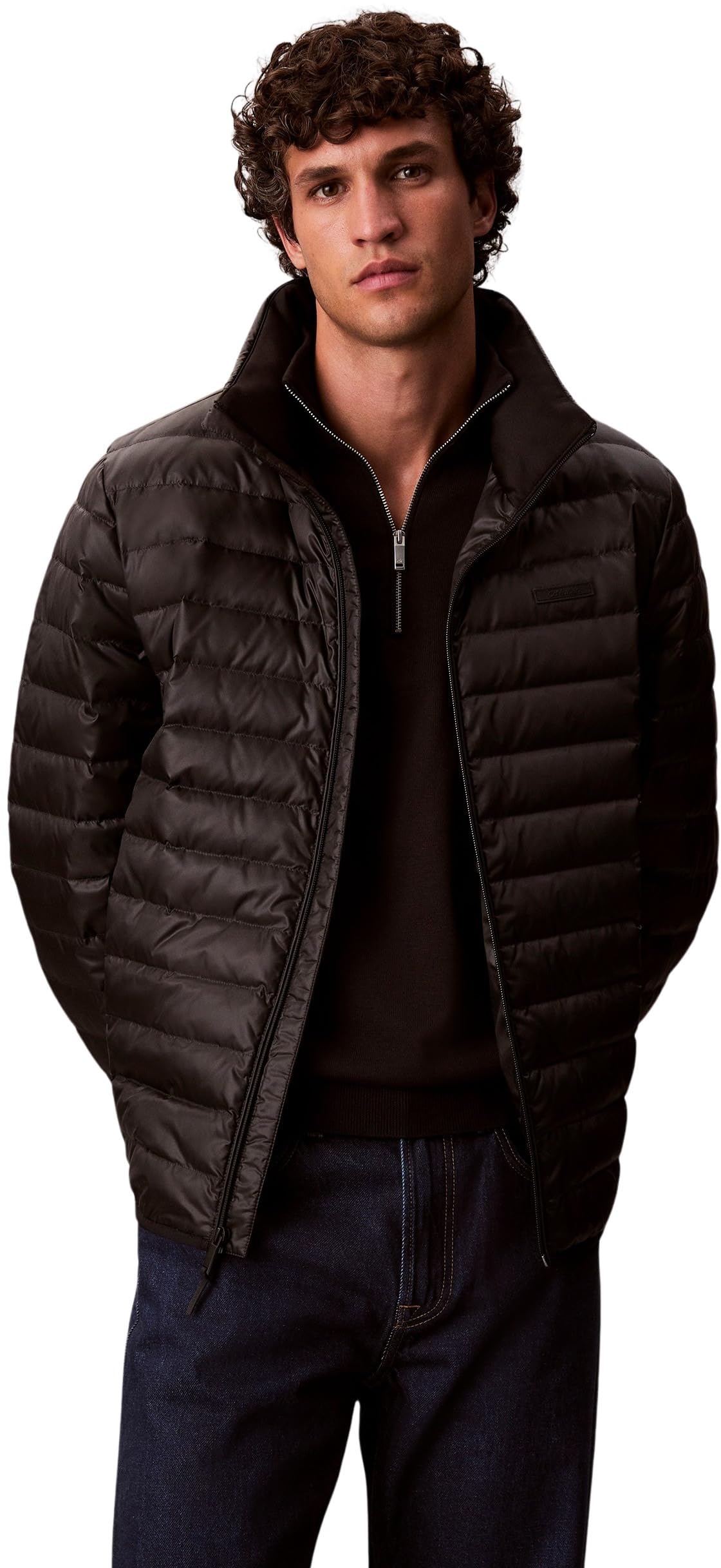 Calvin Klein Men's Black (Black) Ls Lt Wt Nylon Channeled Puffer Jackets, L