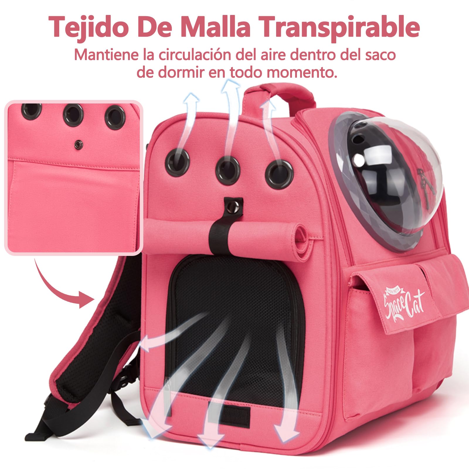 Galatée Mochila para Perros, Mochila para Mascotas Aprobada por Aerolíneas, Bolsa para Gatos para Viajes, Senderismo, Camping y Actividades Al Aire Libre(Rosa)