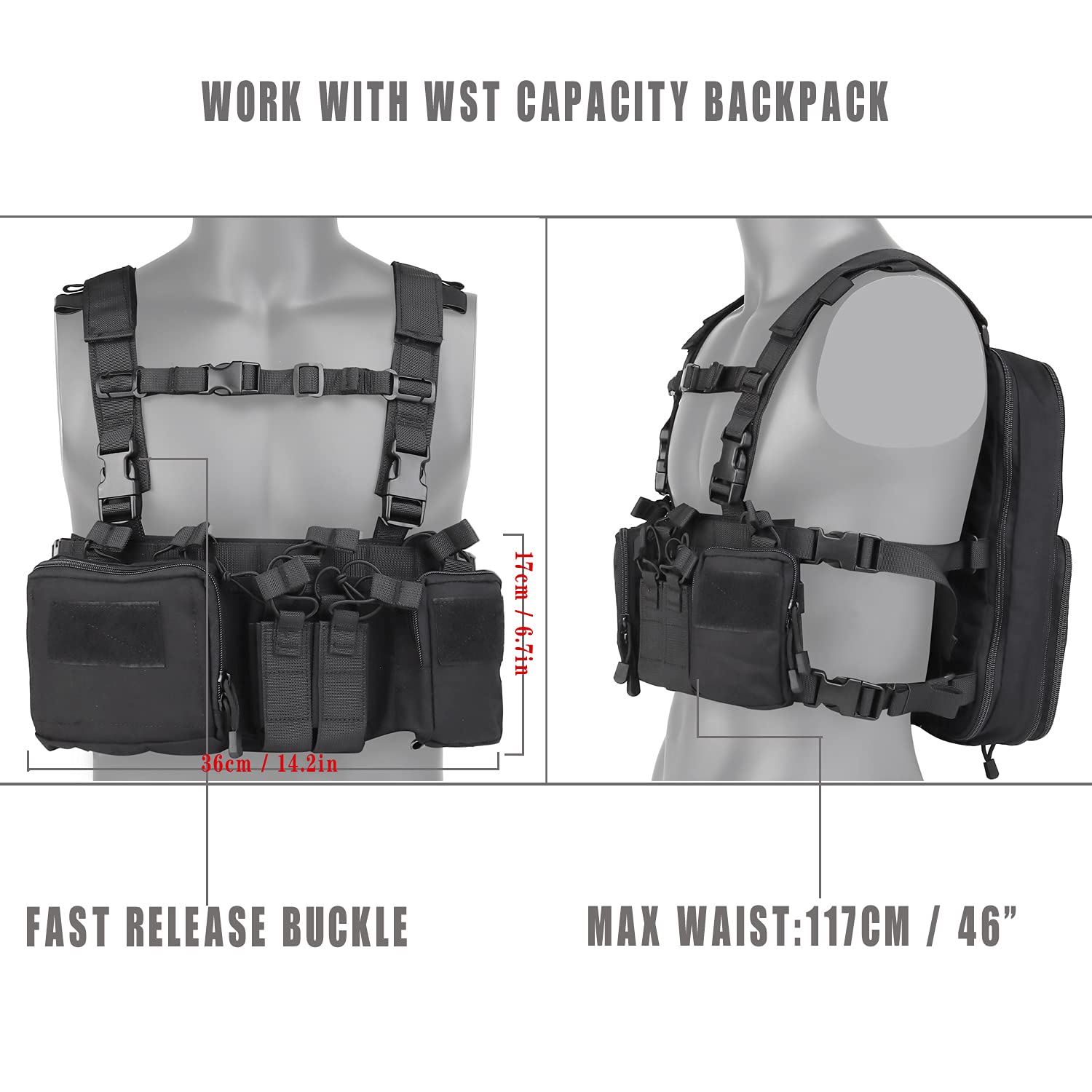 Gilet Tattico Chest Rig Con Multiple Tasche - 500D Nylon, Regolabile, Per Attivit&agrave; Outdoor E Airsoft