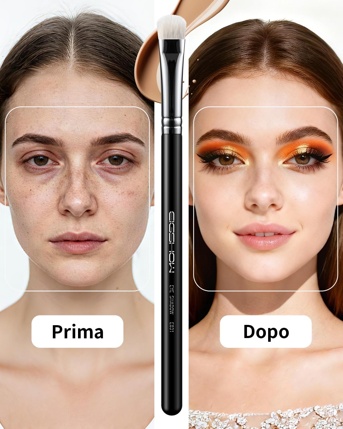 EIGSHOW Pennello per ombretto, Pennello professionale doppio uso ombretto e correttivo con pelo di capra Saikoho, Pennello per trucco occhi premium per sfumare, sbavare e sfumare, nero(E831)