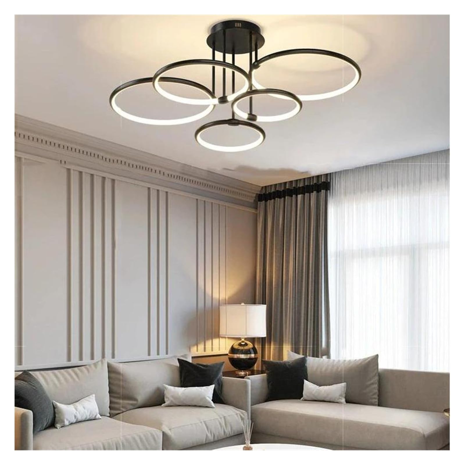 HYJAUSXB Italian Minimalist Living Room Chandelier High End Led Circle Hall Bedroom Chandelier(RC Dimming,BD93CM)