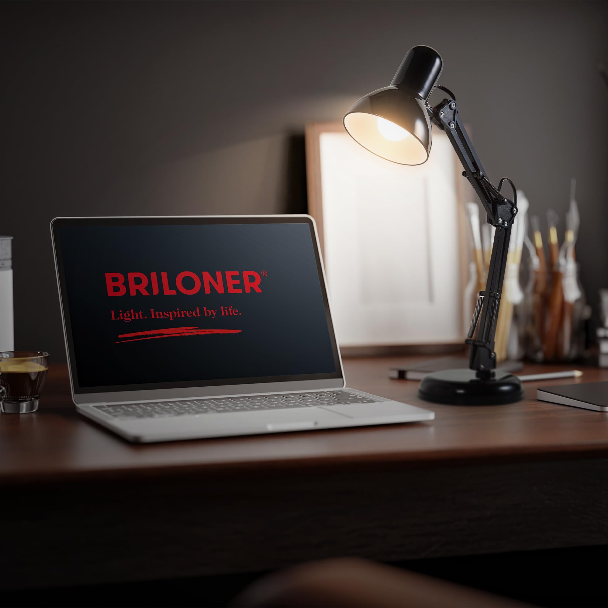 BRILONER - Lampe de bureau orientable, lampe de table avec interrupteur à fil, lampe de table rétro douille E14, 546x224 mm (DxH), noir
