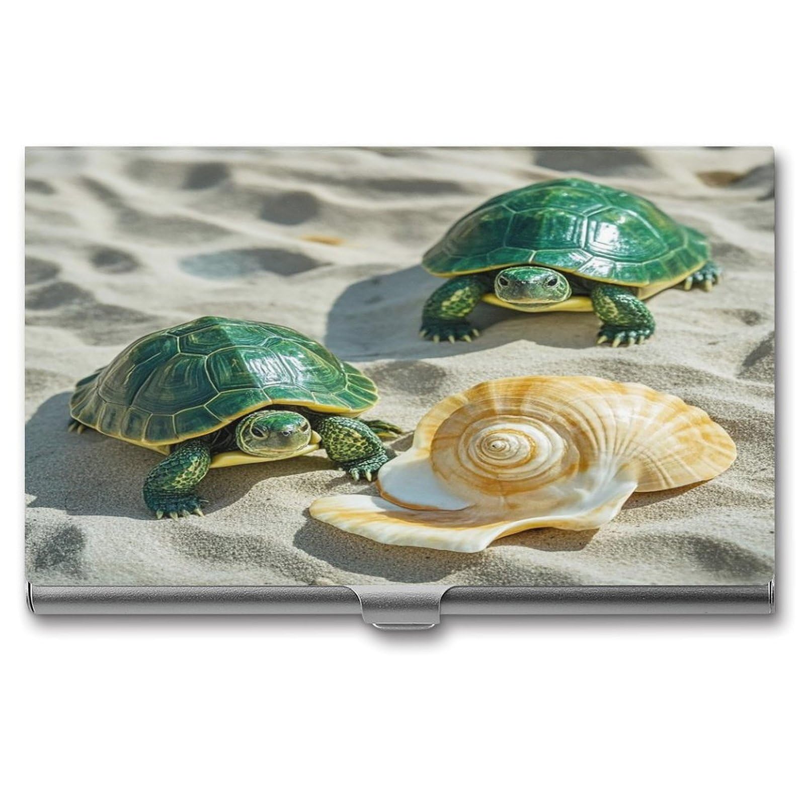 FekiLoot Two Turtles And Shells Business Card Holder Aluminum Alloy Business Card Case Convenient to Carry Business Card Dispenser for Men Women