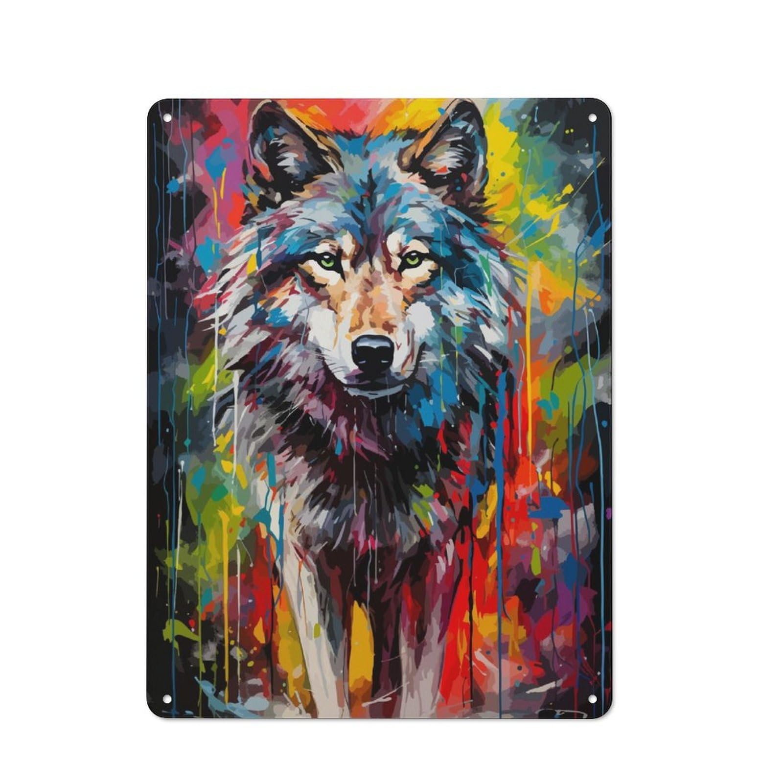 Junmoney Wolf Painting Metal Sign 40X30cm With For Garage Wall, Vintage Decor, Tin Sign Wall Decor For Garages And Workshops