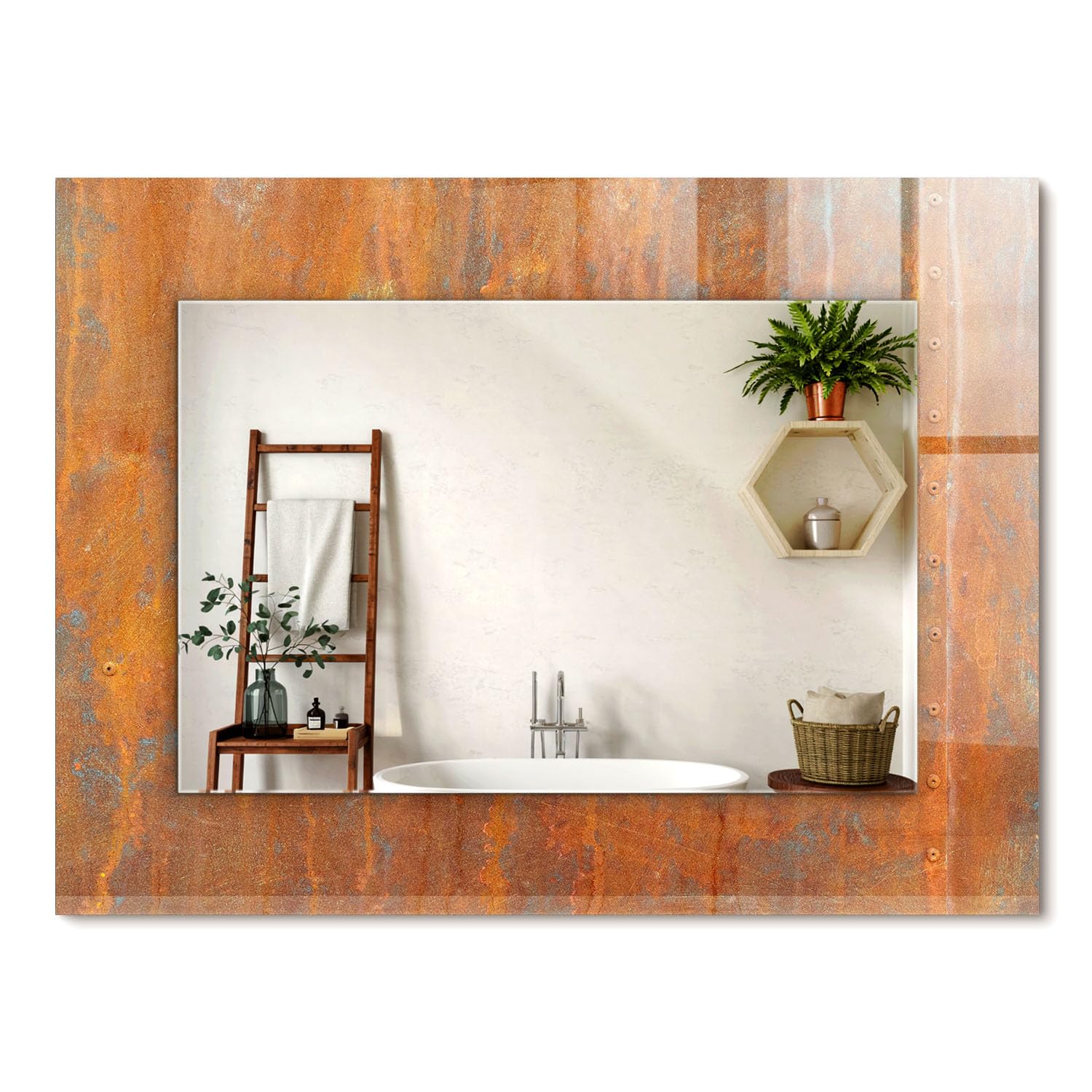 Miroir rectangulaire 80x60cm avec cadre graphique effet métal rouillé
