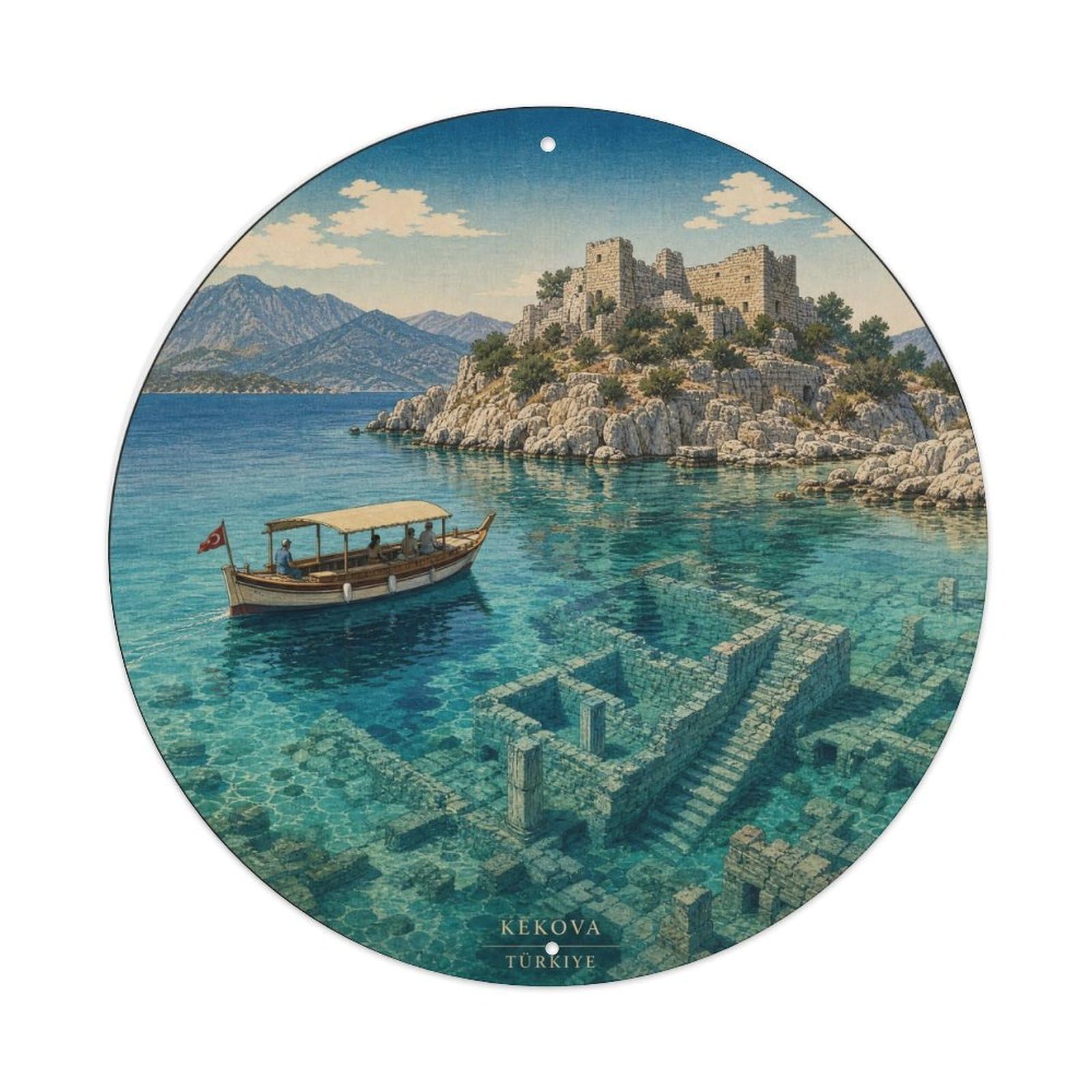 Kekova Antalya Turkey Sunken City Coastal Woodblock Metal Tin Sign