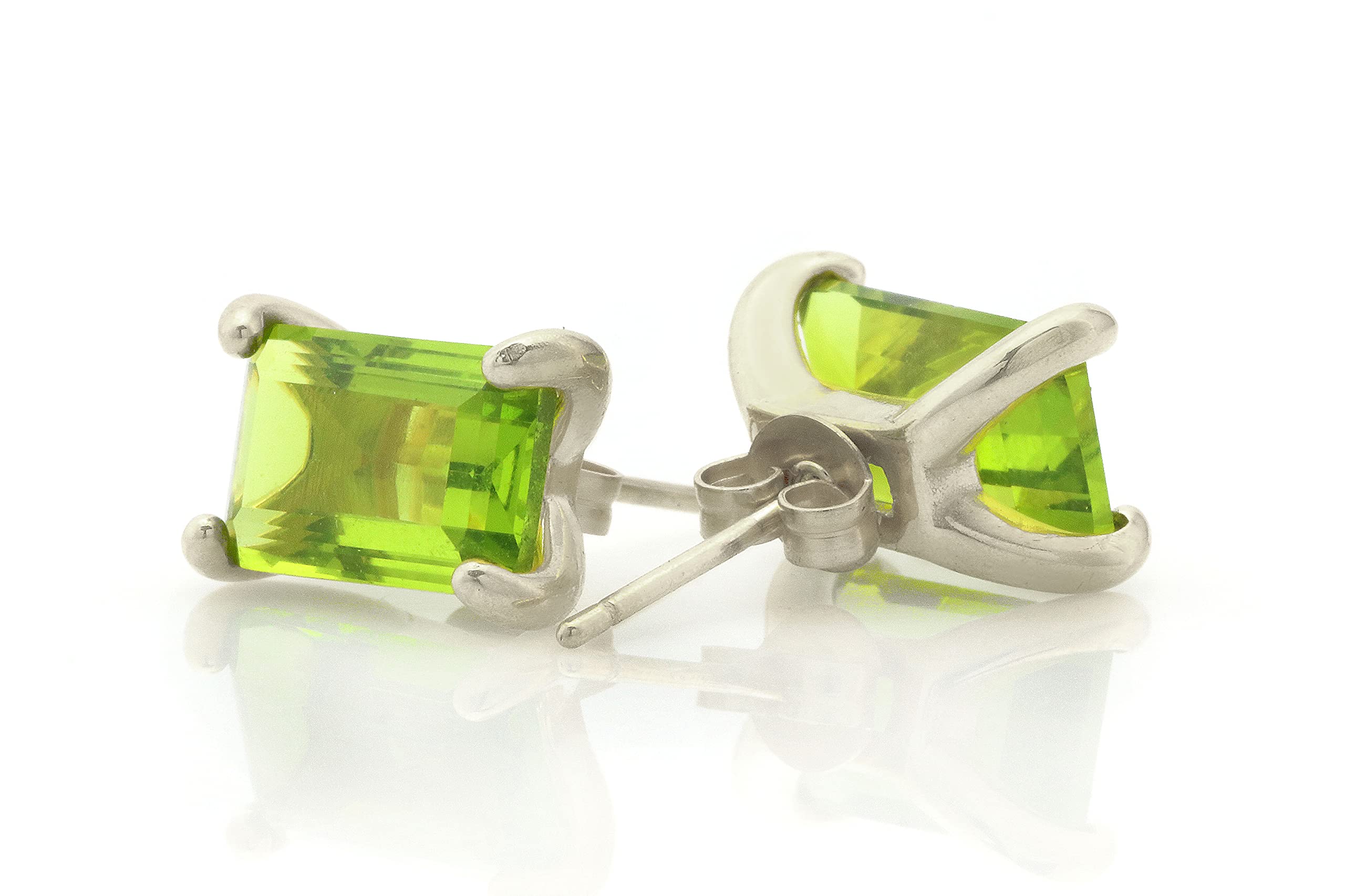 Orecchini Rettangolo Peridoto per Donna di Anemone - Orecchini Artigianali Pietra di Nascita - Orecchini Sposa, Orecchini Moda, Orecchini per Tutti i Giorni - Orecchini Perno Argento con Scatola