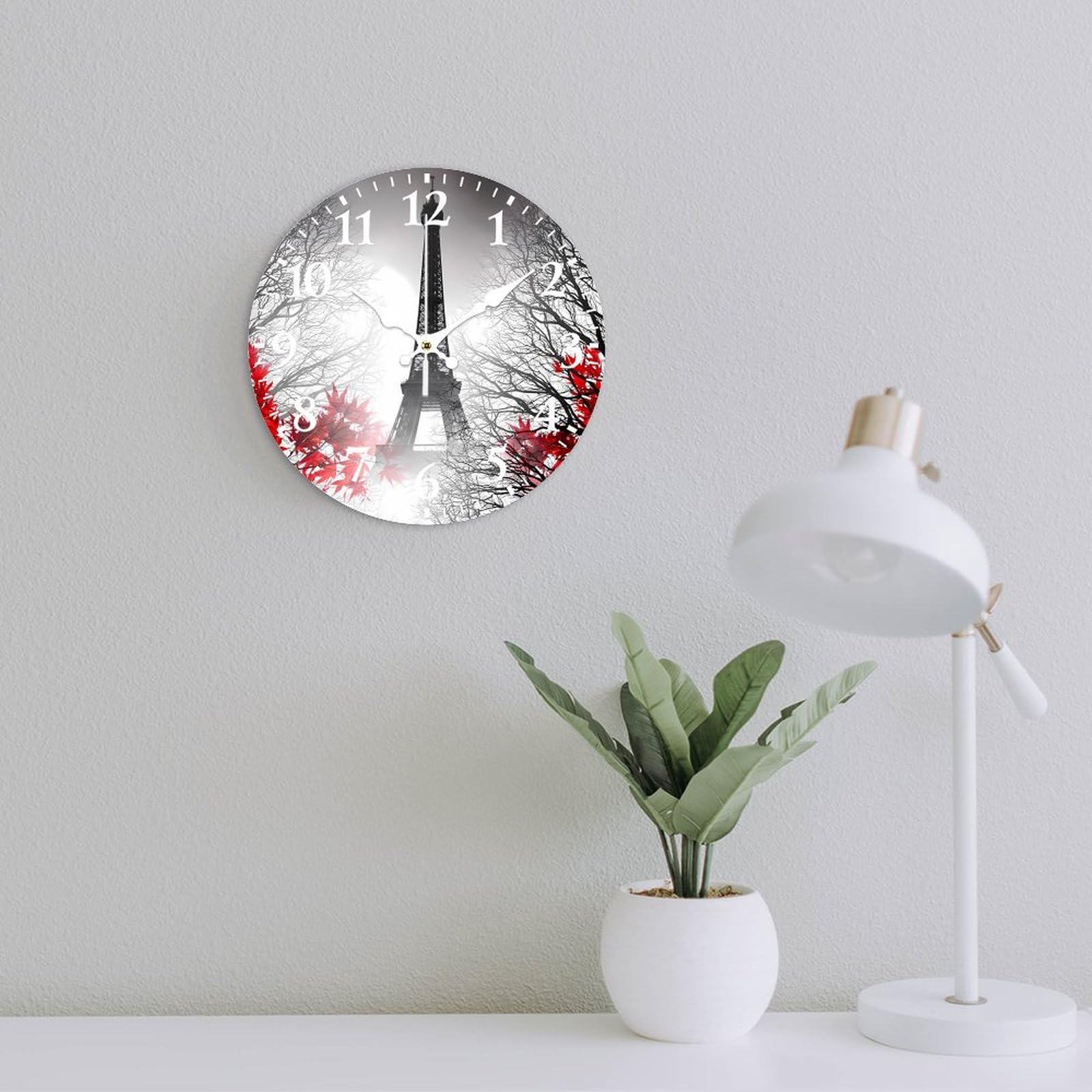 Amazon.co.jp: エッフェル塔 掛け時計 PVC壁掛け時計 静音 連続秒針